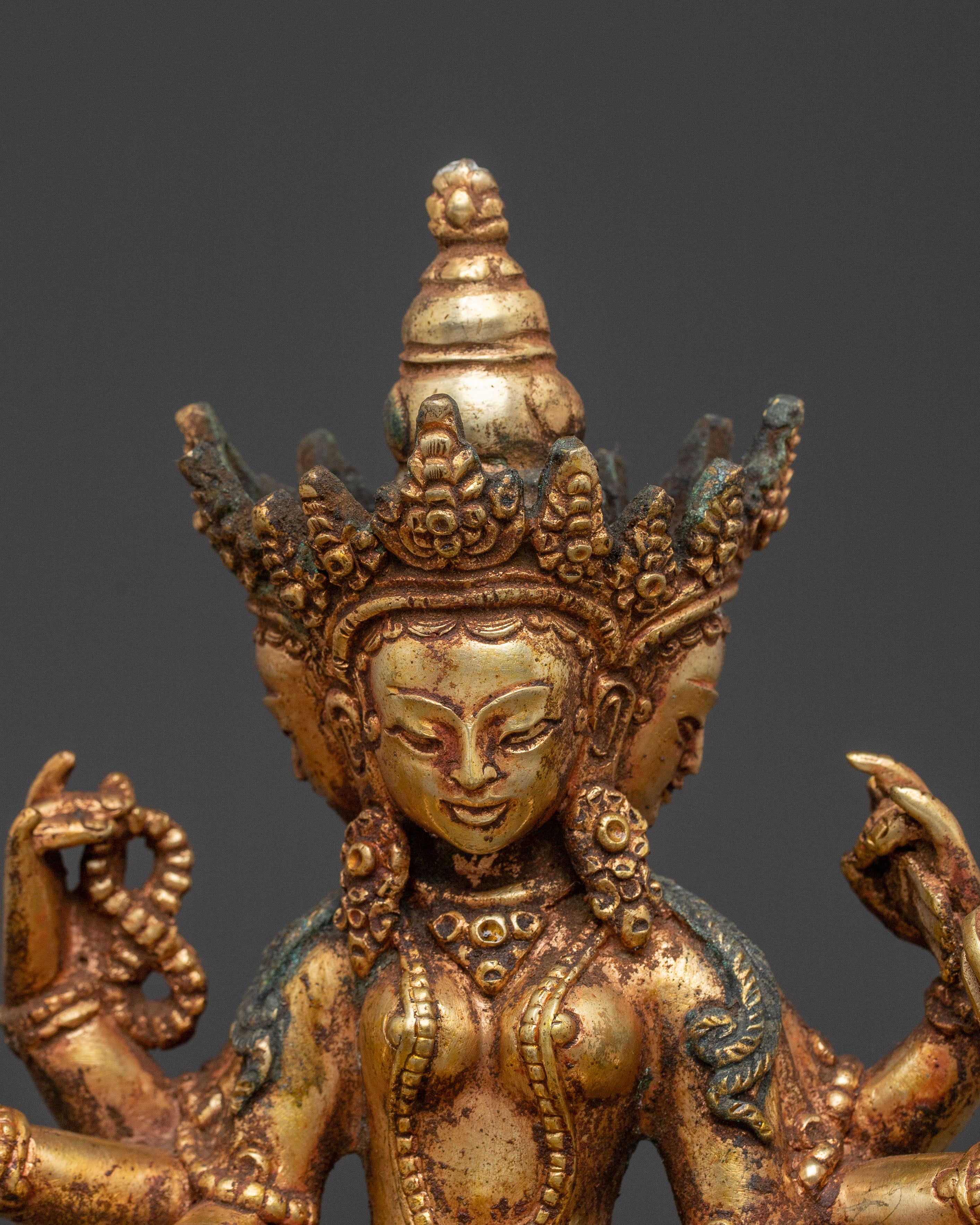 Vasudhara Statue: Antique Brass and Copper Elegance