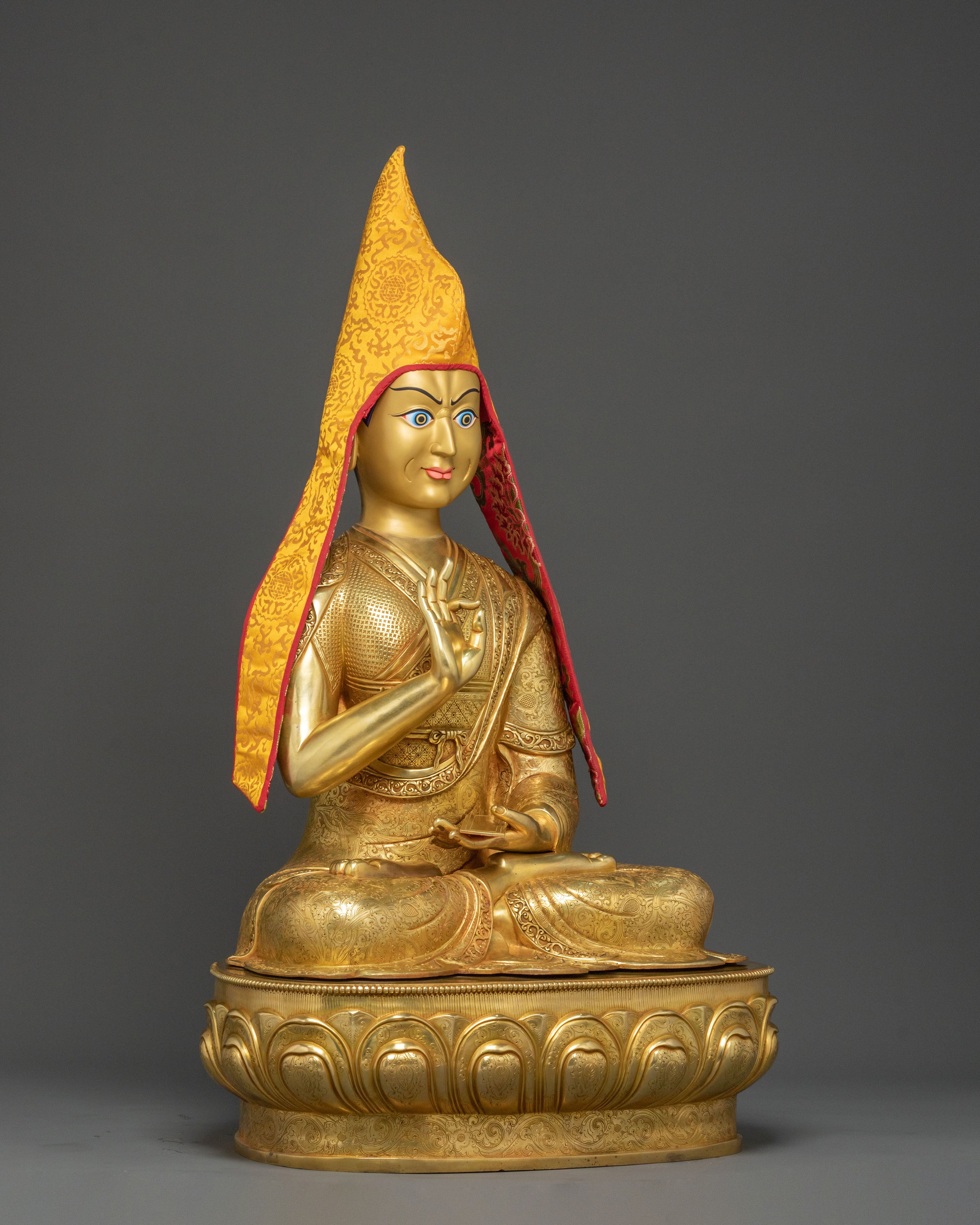 Handmade Tsongkhapa with Disciples Statue Set: Traditional Himalayan Artwork