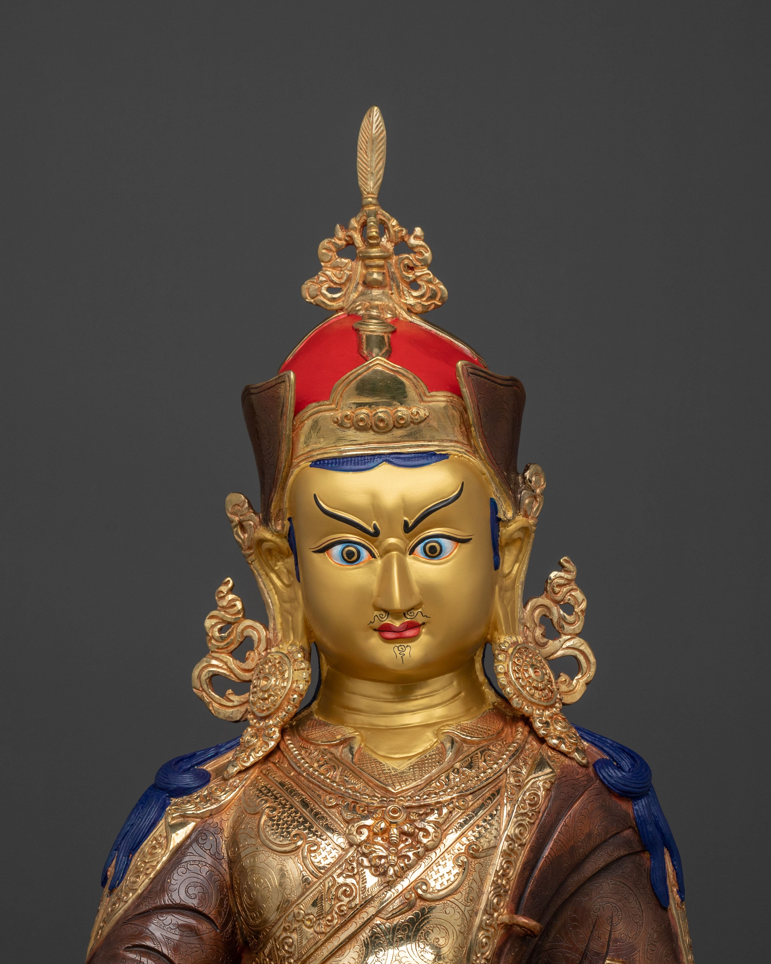 Guru Rinpoche Buddhist Altar Decor Statue in Pure 24K Gold