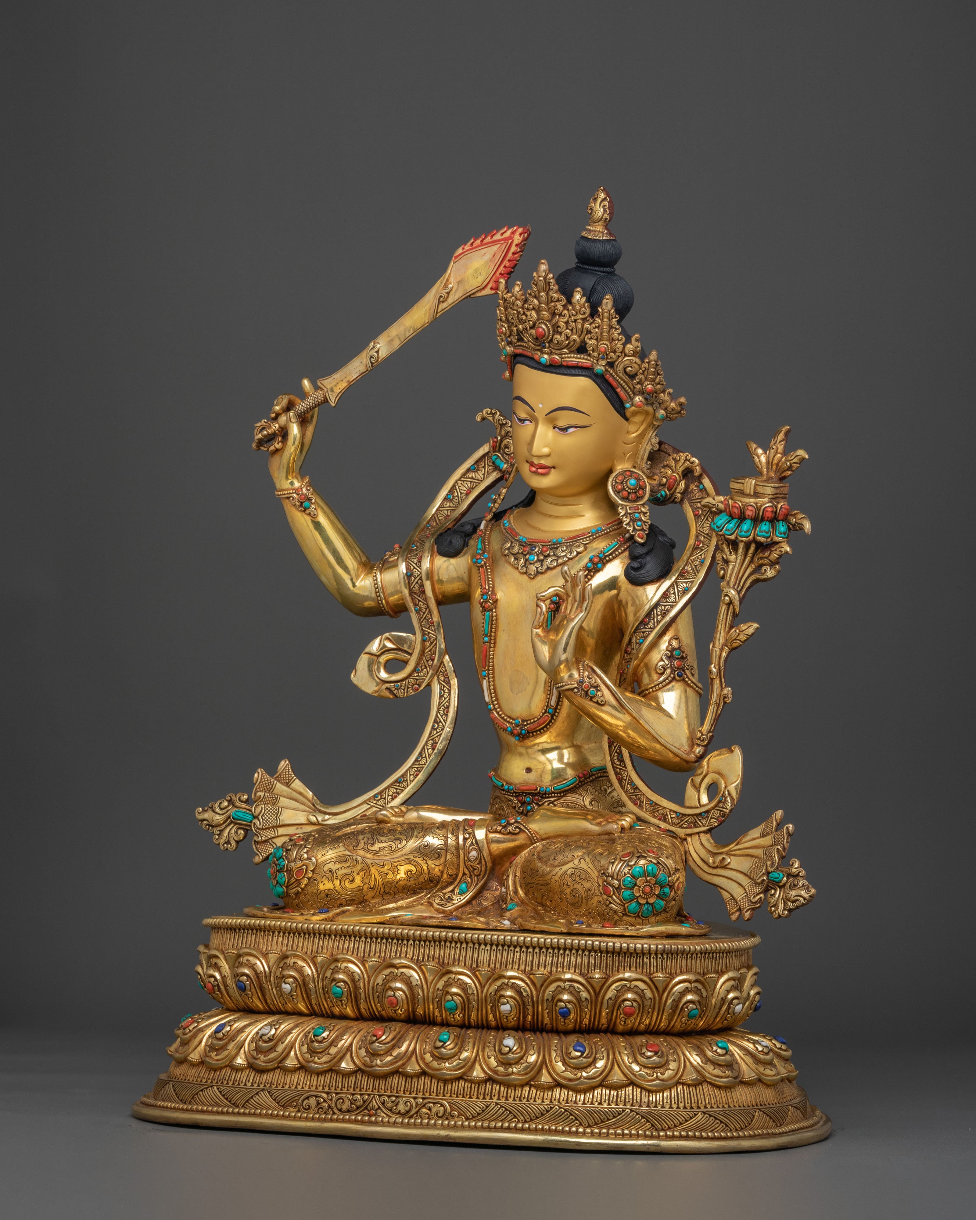 Wisdom Deity Manjushri Sacred Statue | Tibetan Buddhist Altar Figure