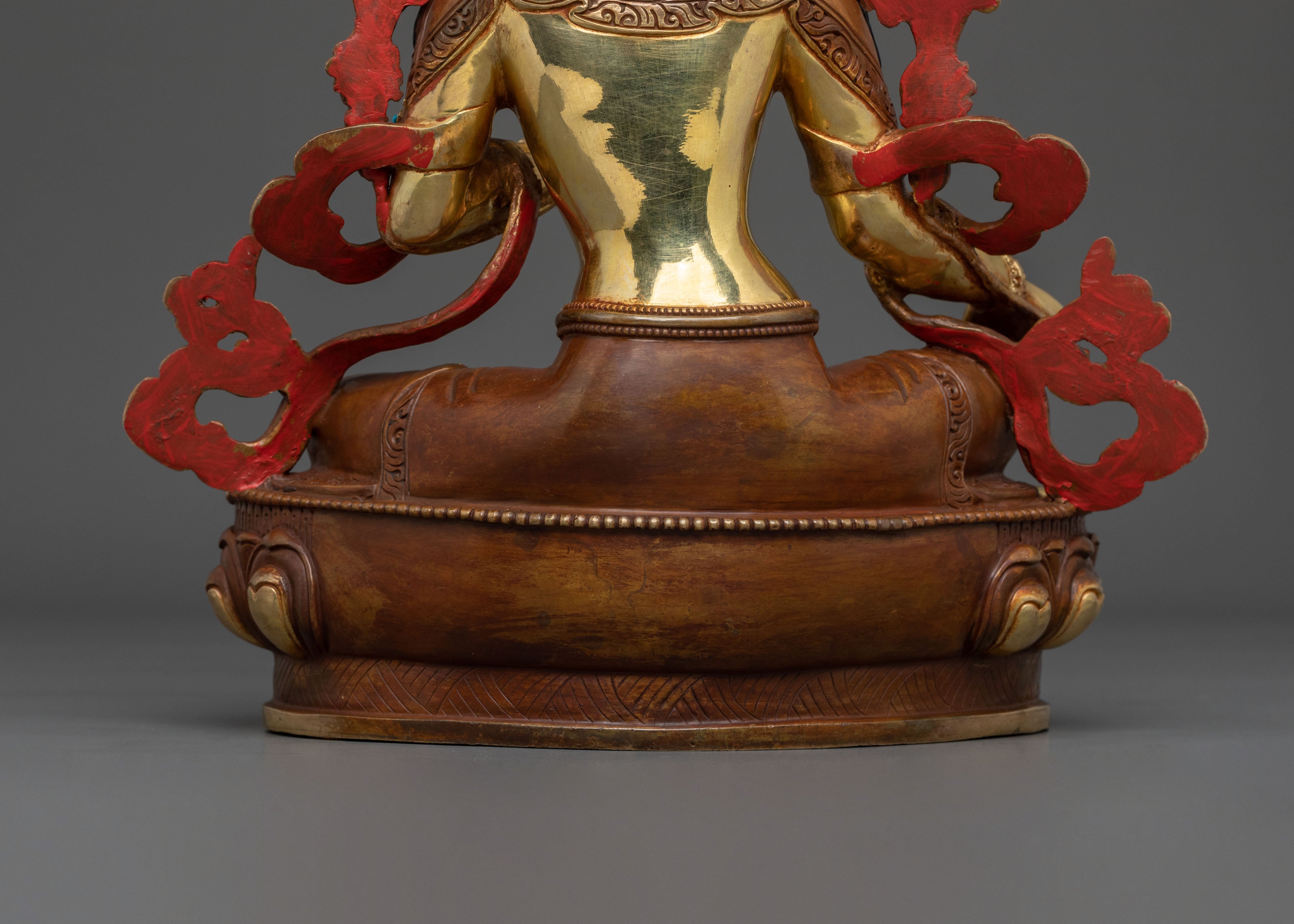Green Tara Fire Gold Gilded Sculpture | Goddess of Compassion