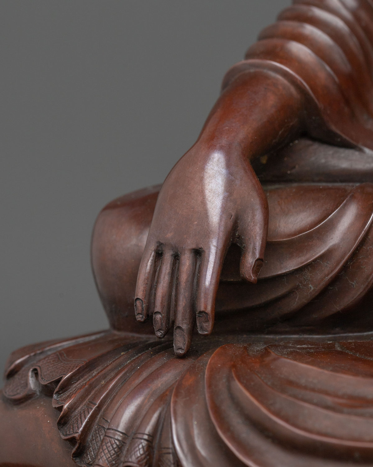 Shakyamuni Buddha Oxidized Statue on Throne | Home Decor