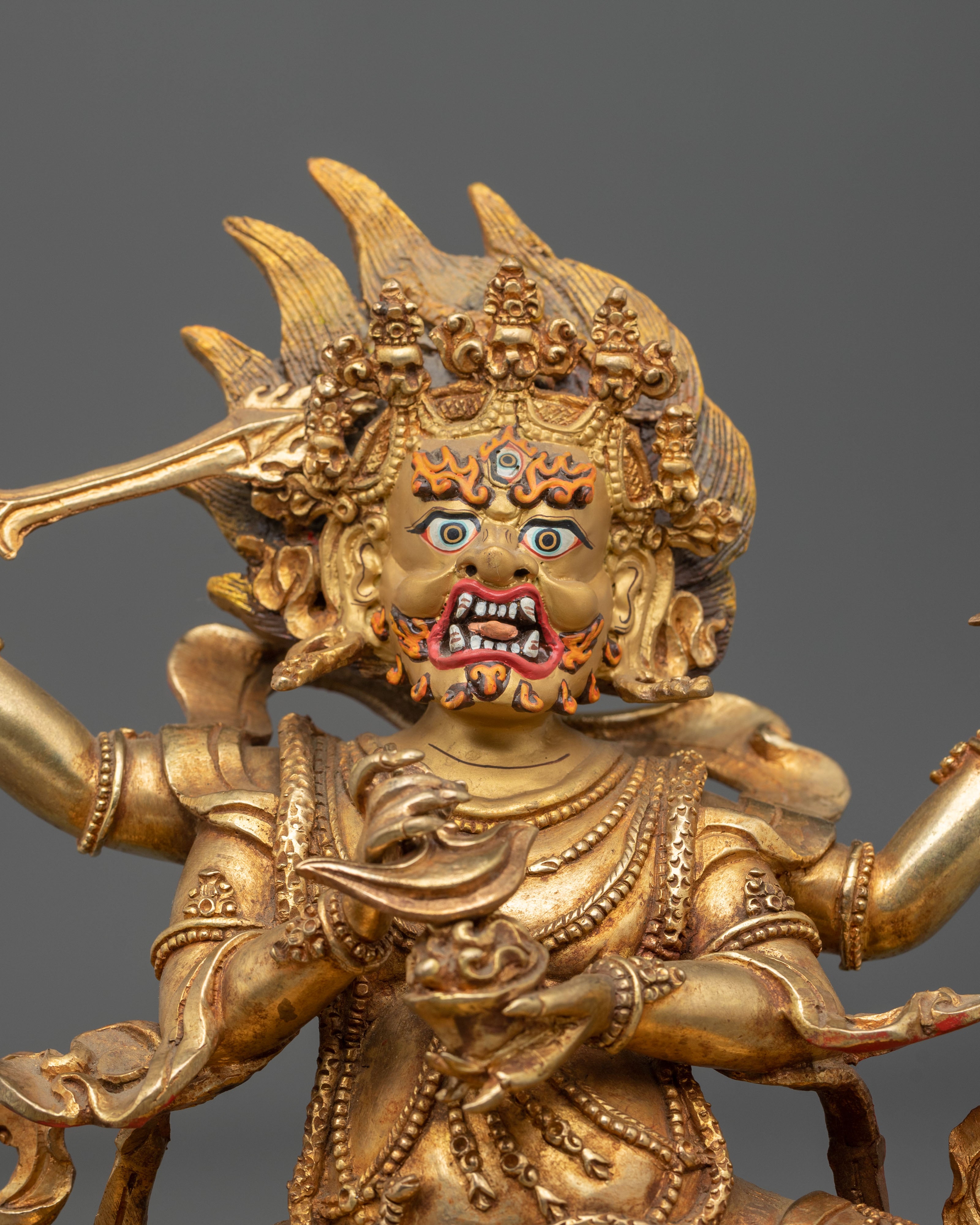 Chaturbhuja Mahakala Sculpture | Tibetan Protector Figurine