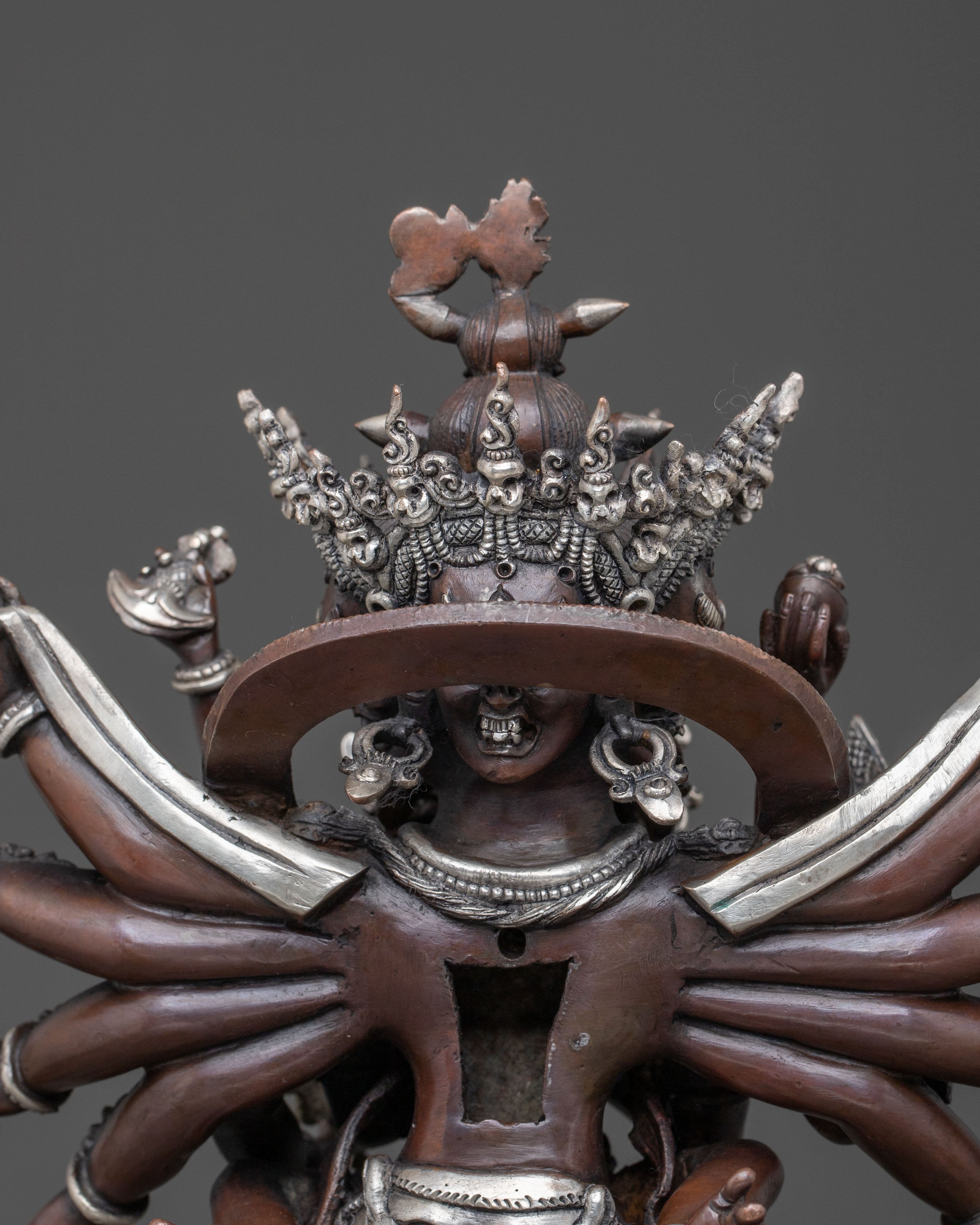 Chakrasamvara: Oxidized Copper Statue with Silver Plating