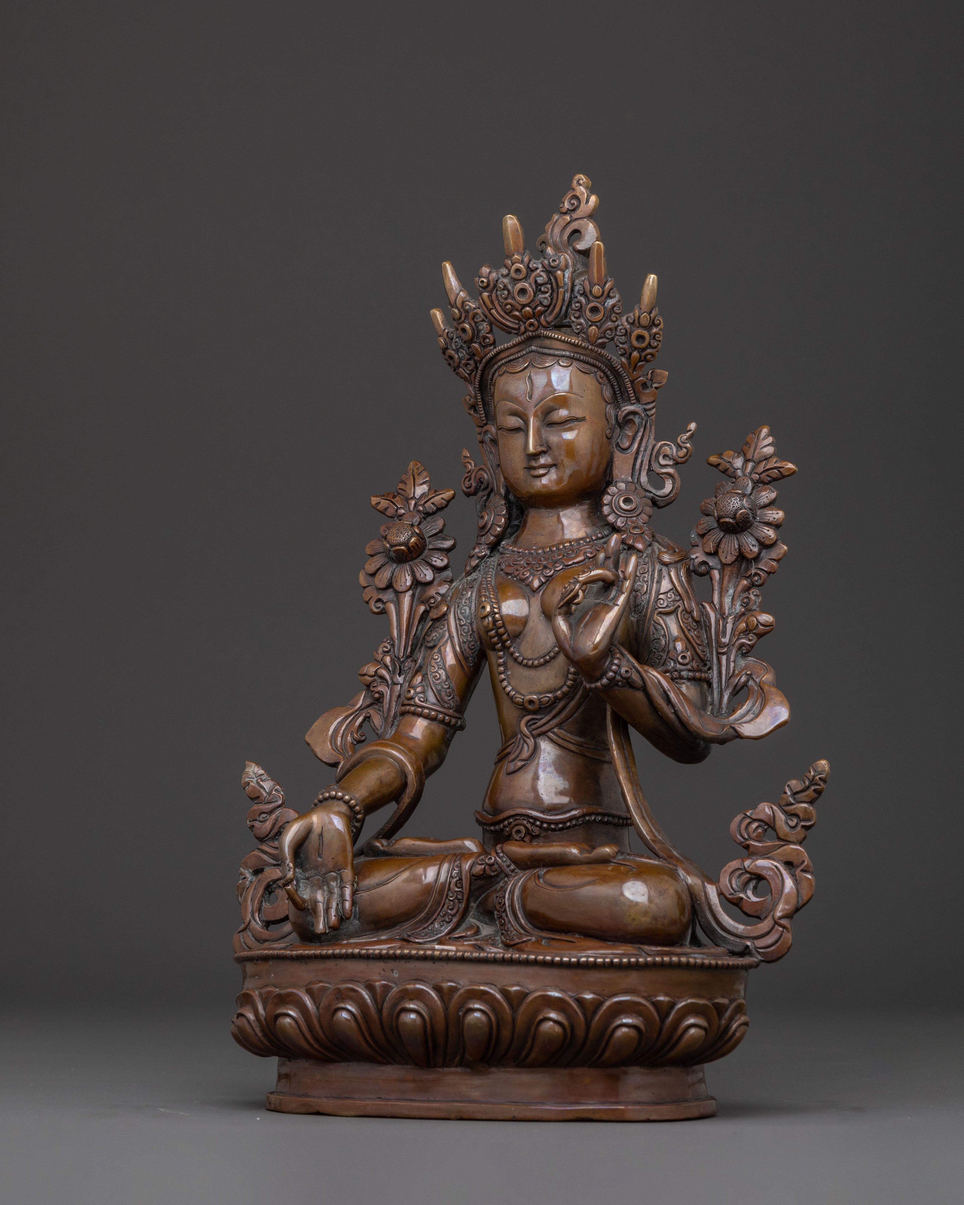 White Tara Oxidized Copper Statue | Spiritual Icon