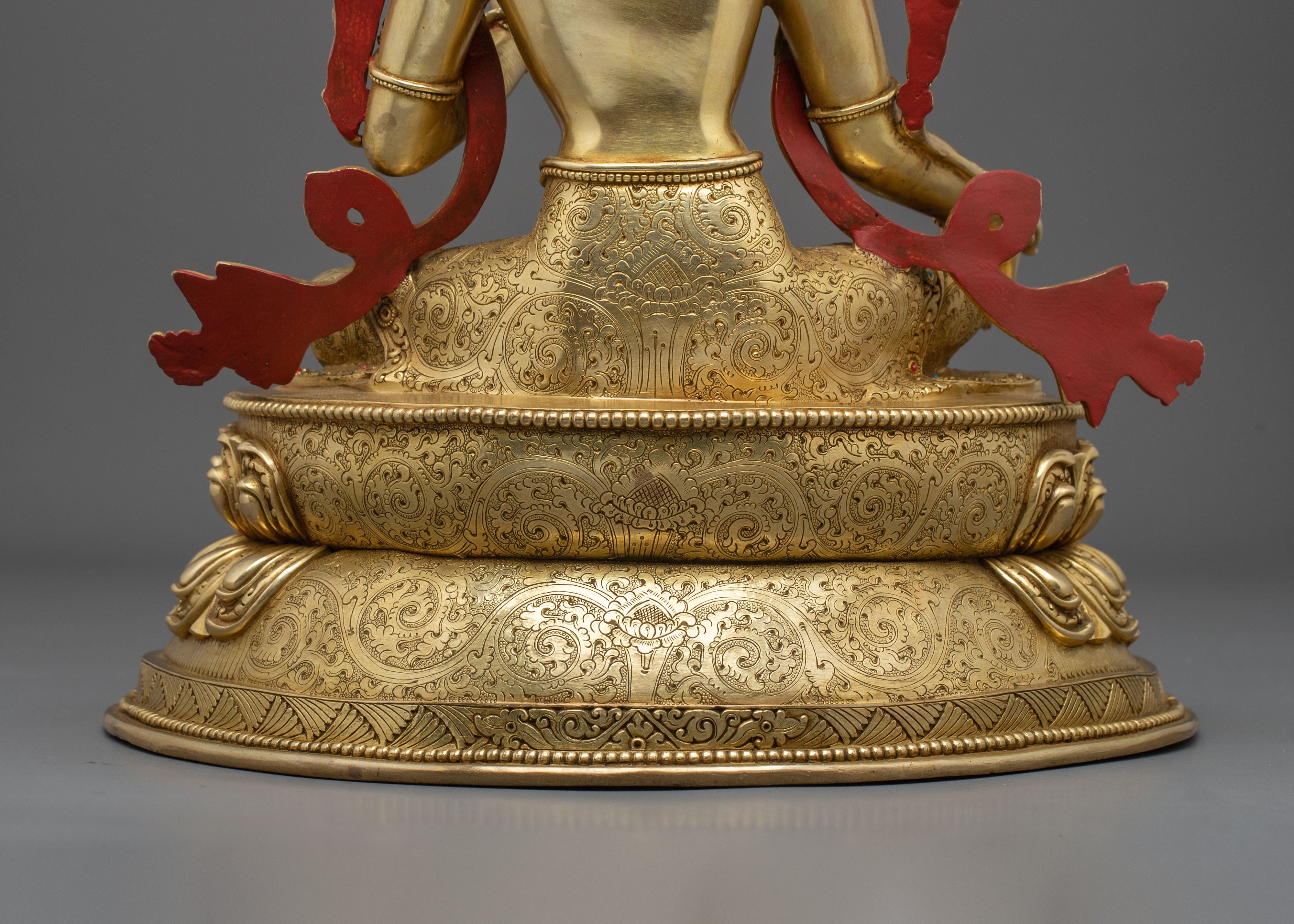 16-Inch Sacred Green Tara 24K Gold Gilded Copper Gemstone Statue