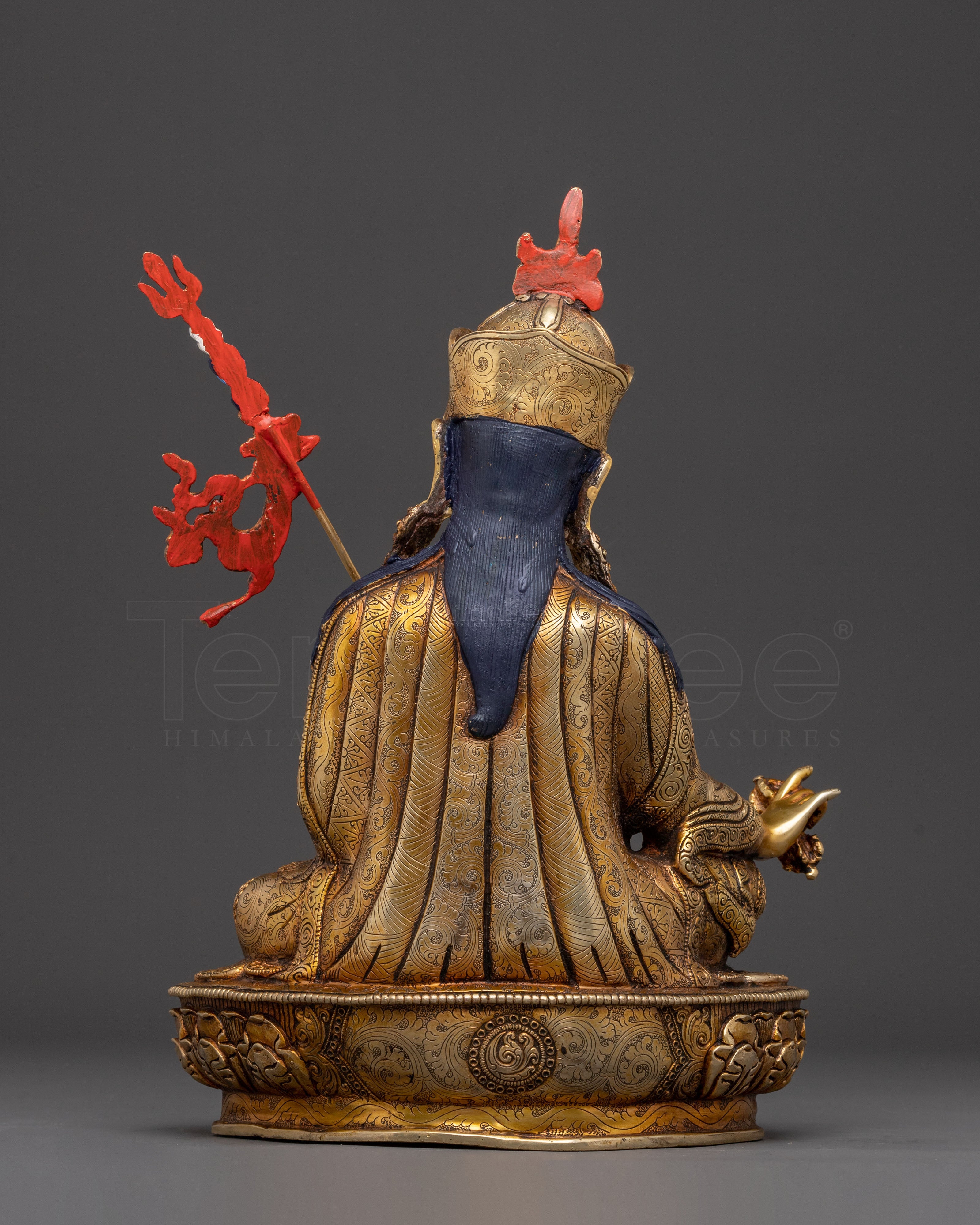Tibetan Guru Rinpoche Buddhist Statue: 24K Gold Gilded Masterpiece