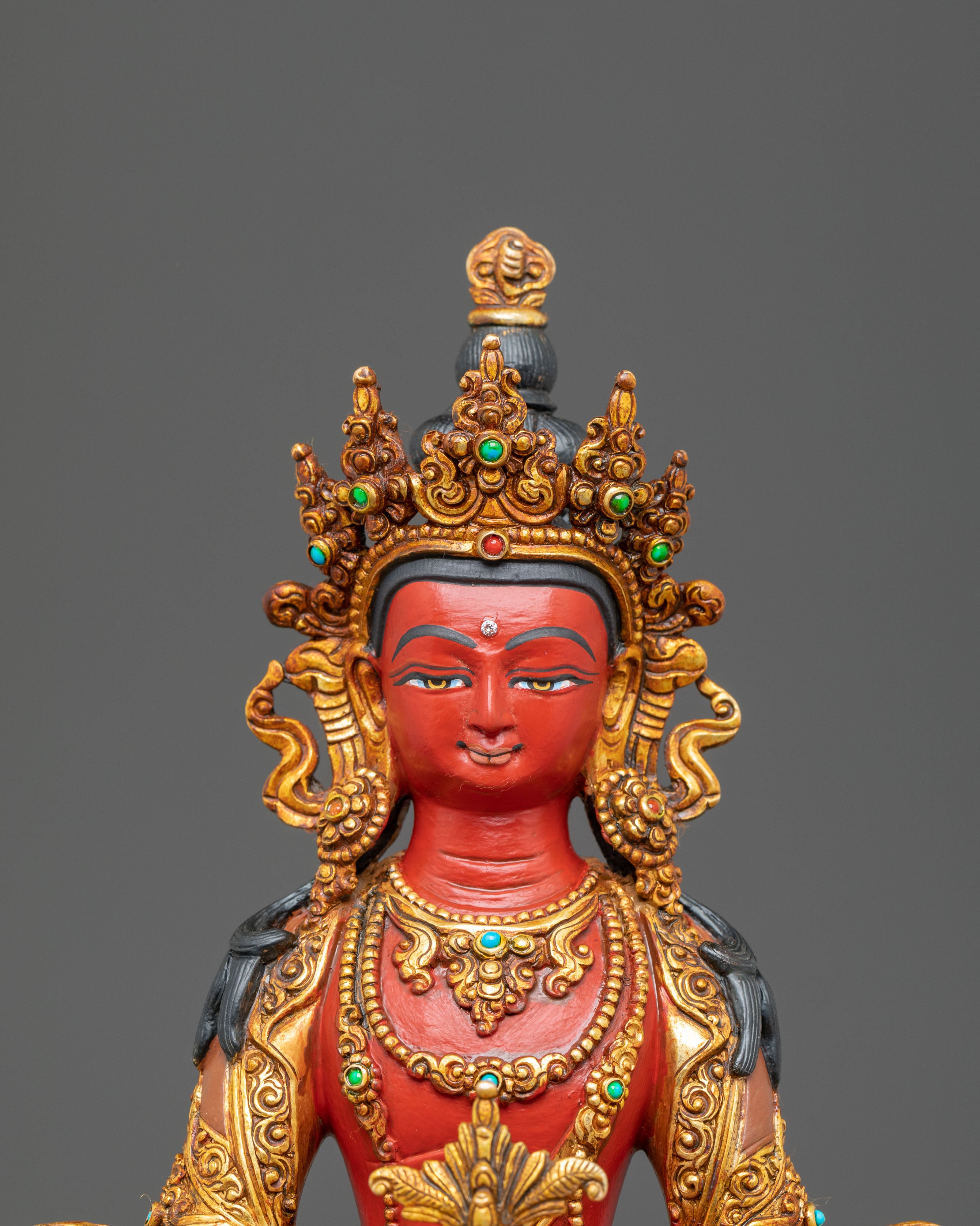 Red Statue of Amitayus | Gold Gilded Copper