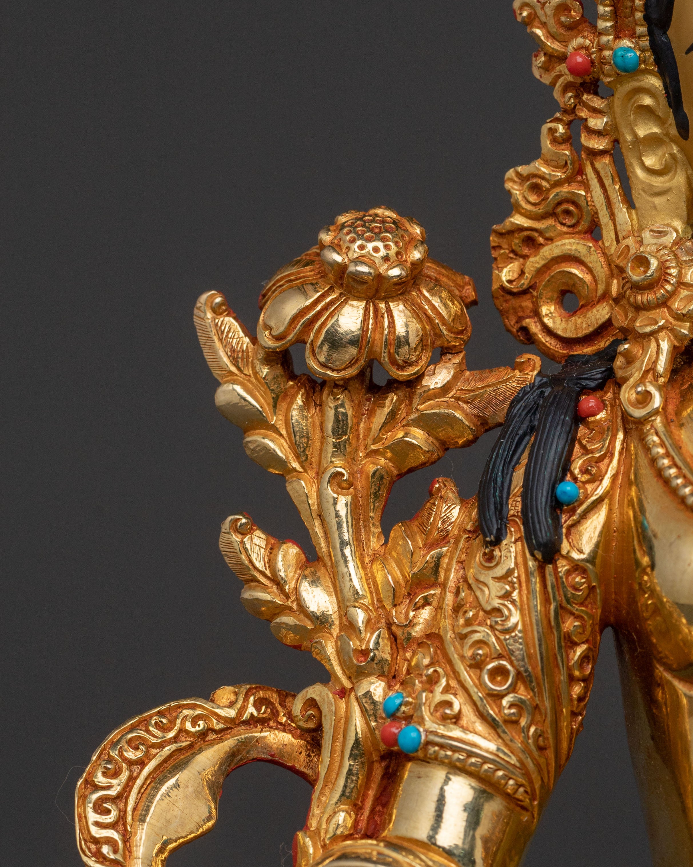 Green Tara Goddess Icon | 24K Gold Gilded Statue