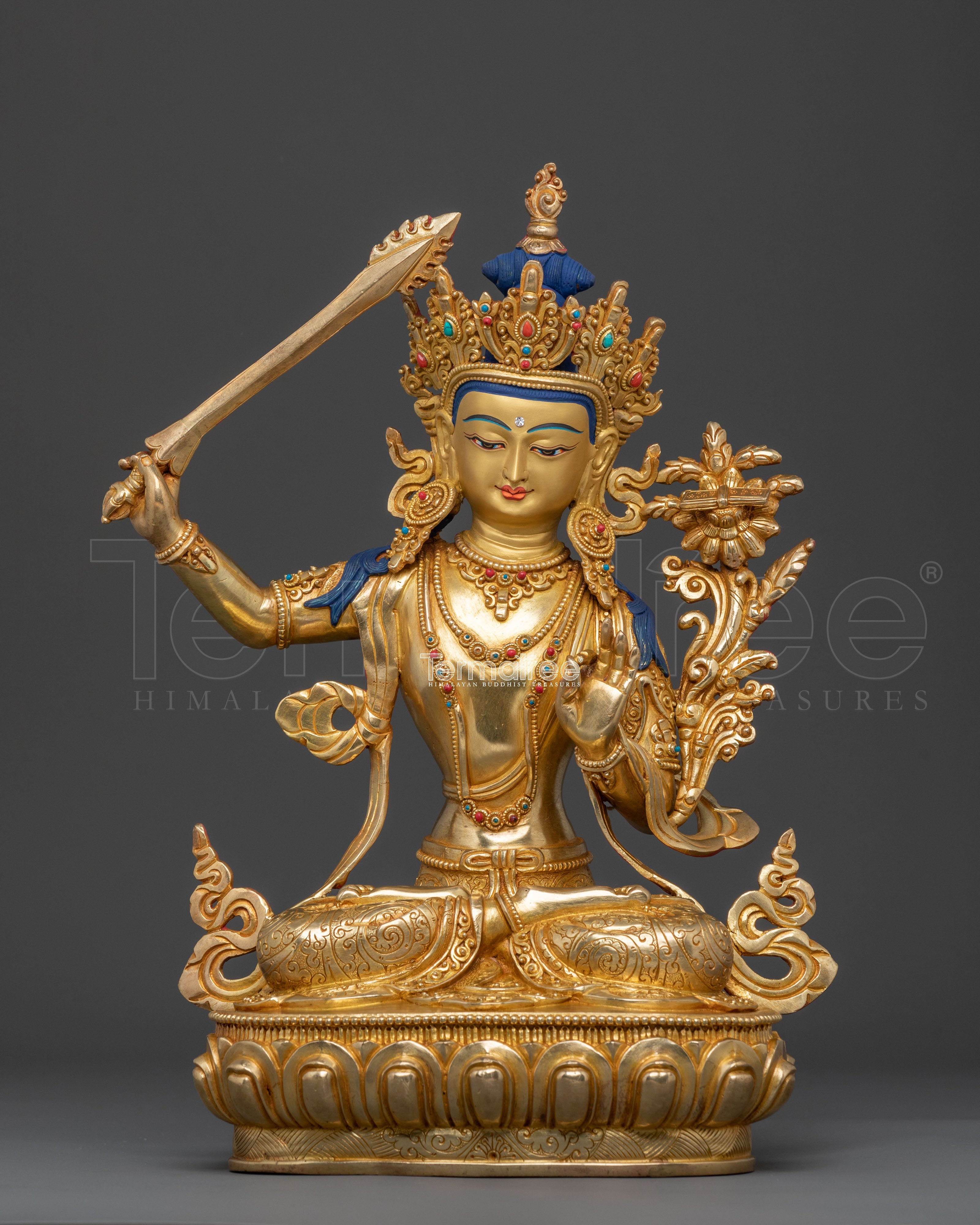 Handmade 24K Gold Gilded Manjushri Statue