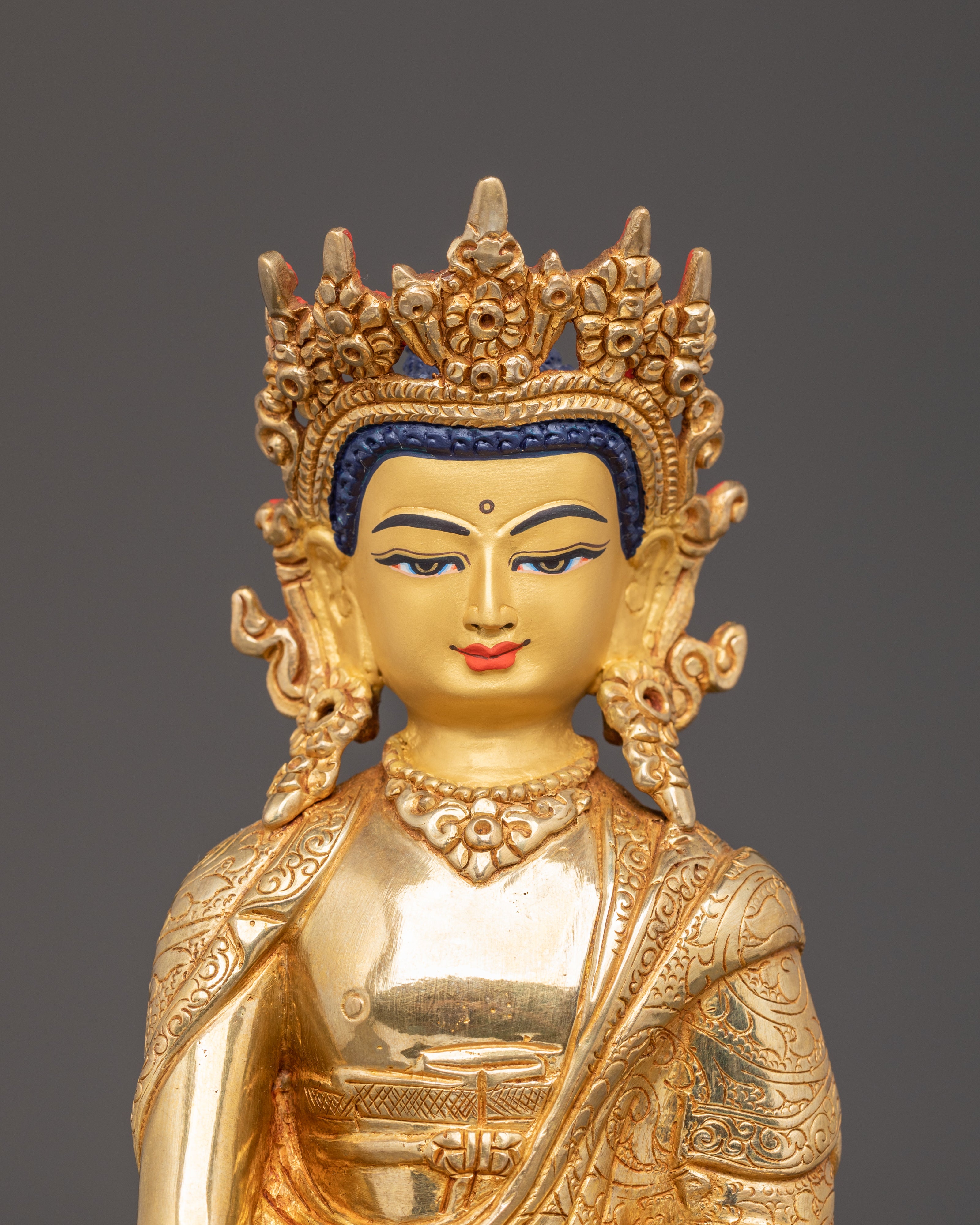 Crown Shakyamuni Buddha Handmade Sculpture | Enlightened Buddha