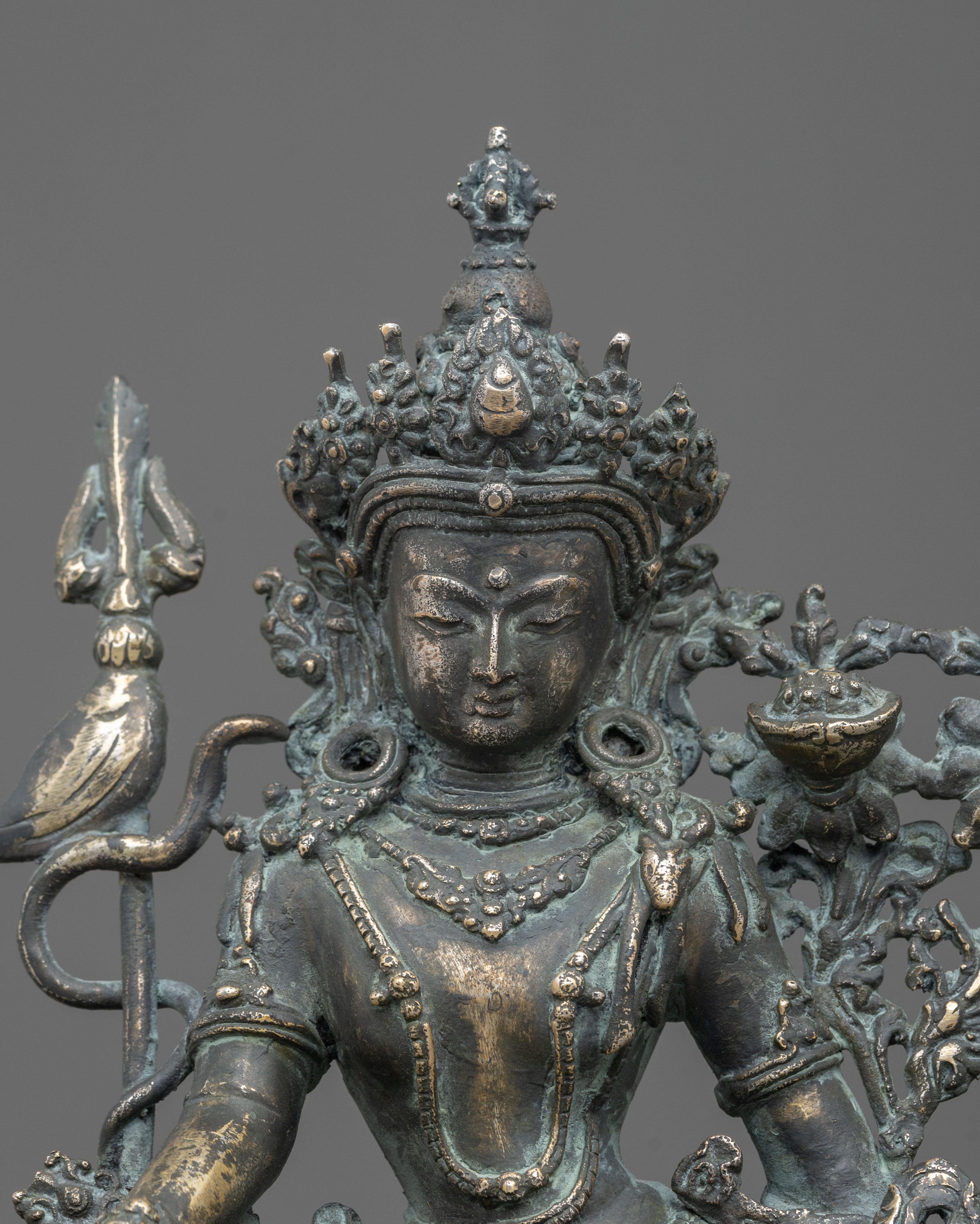 Simhanada Manjushri Copper Sculpture | Antique Finish