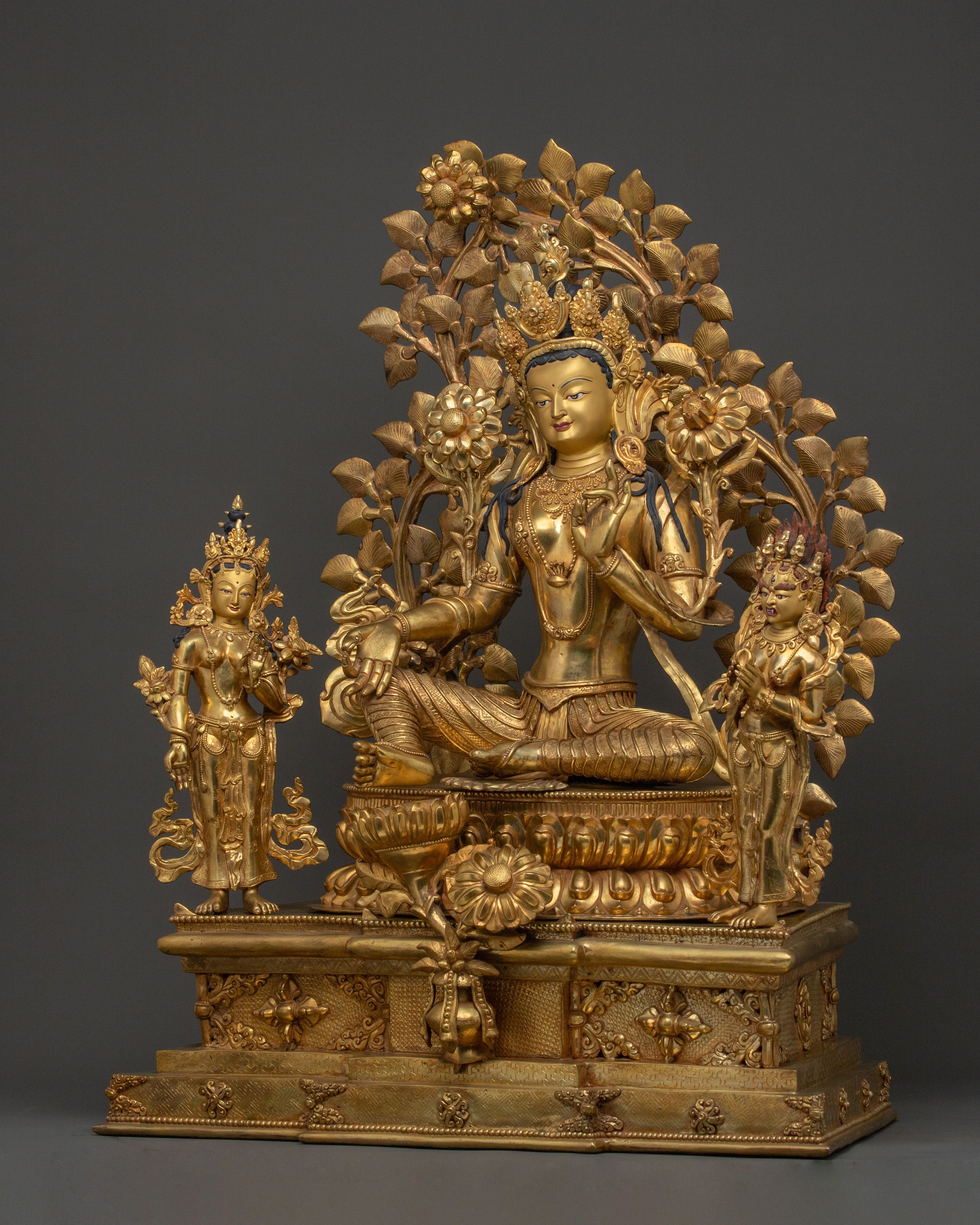 Green Tara On Throne: Goddess of Compassion, Healing & Protection