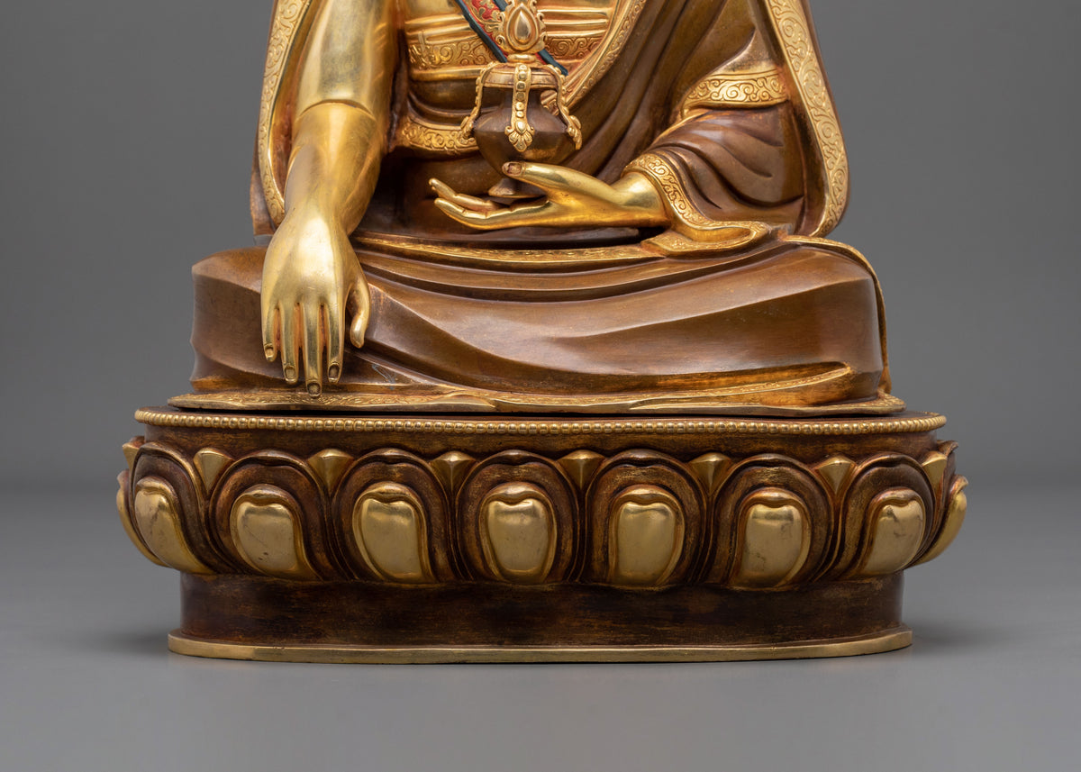 Buddhist Master Guru Shapdum Sculpture |  24K Gold Gilded Copper Statue
