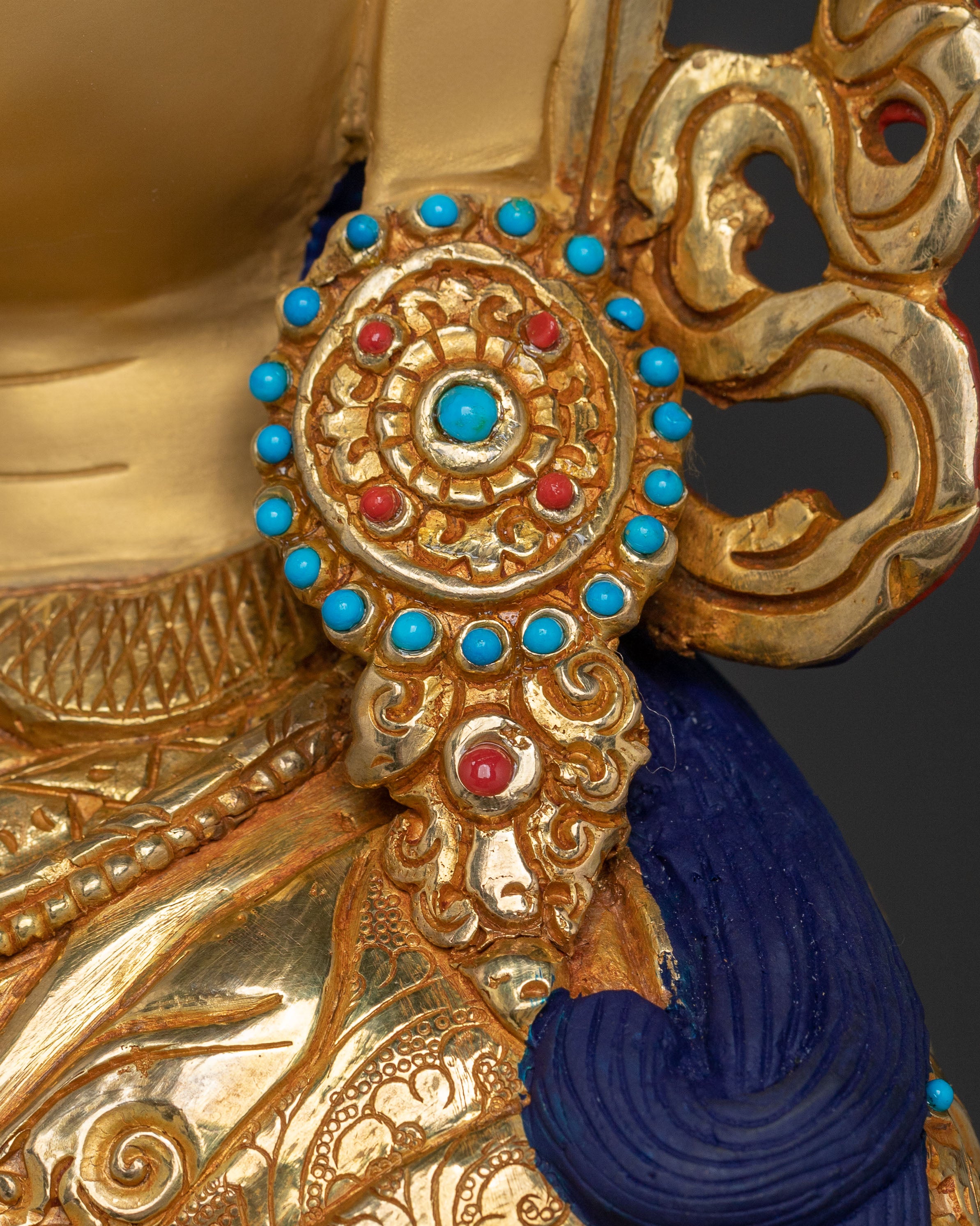 Guru Rinpoche 24K Gold Gilded Sacred Figure | Tibetan Buddhist Sculpture