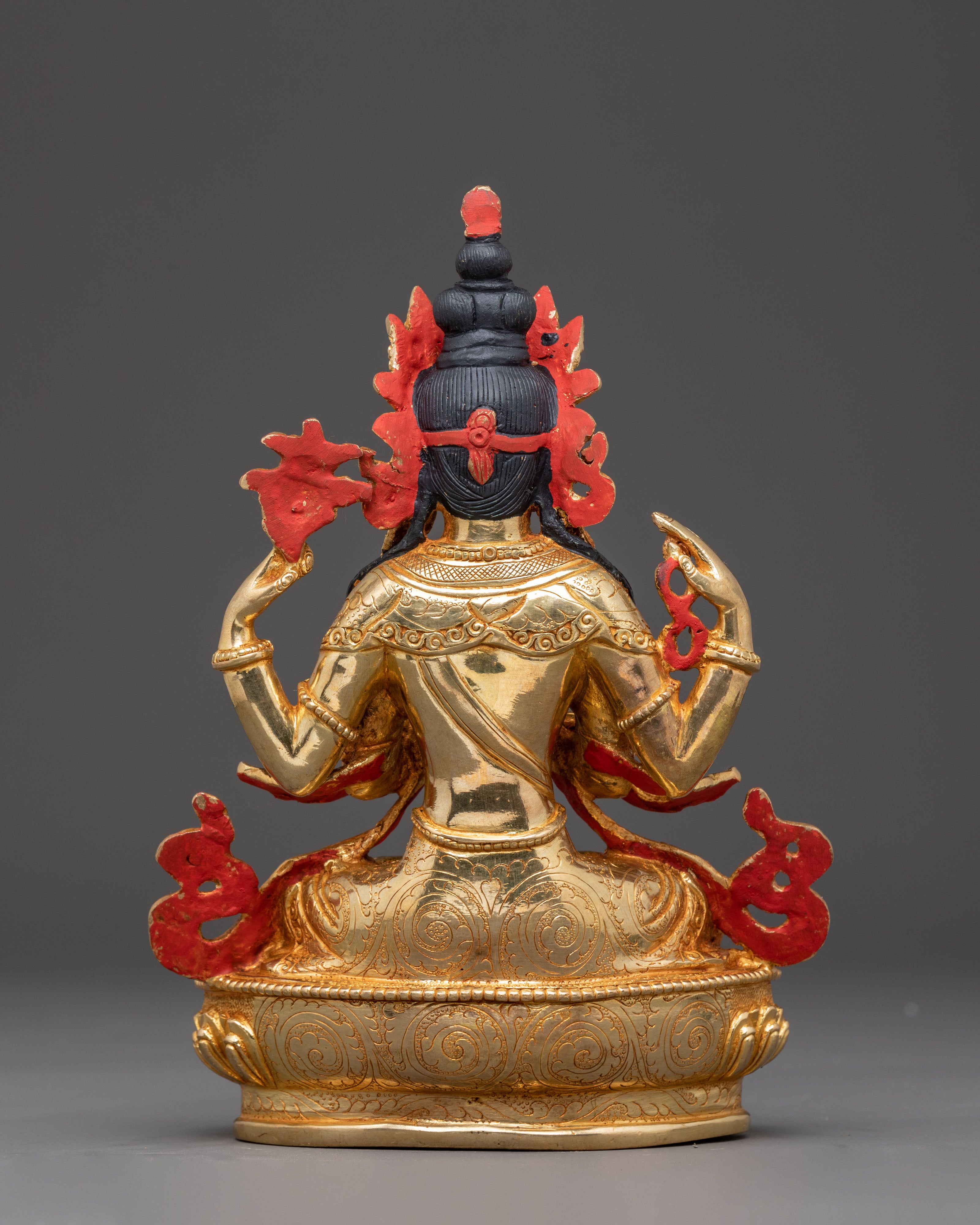 Handcrafted Copper Statue of Four-Armed Chenrezig