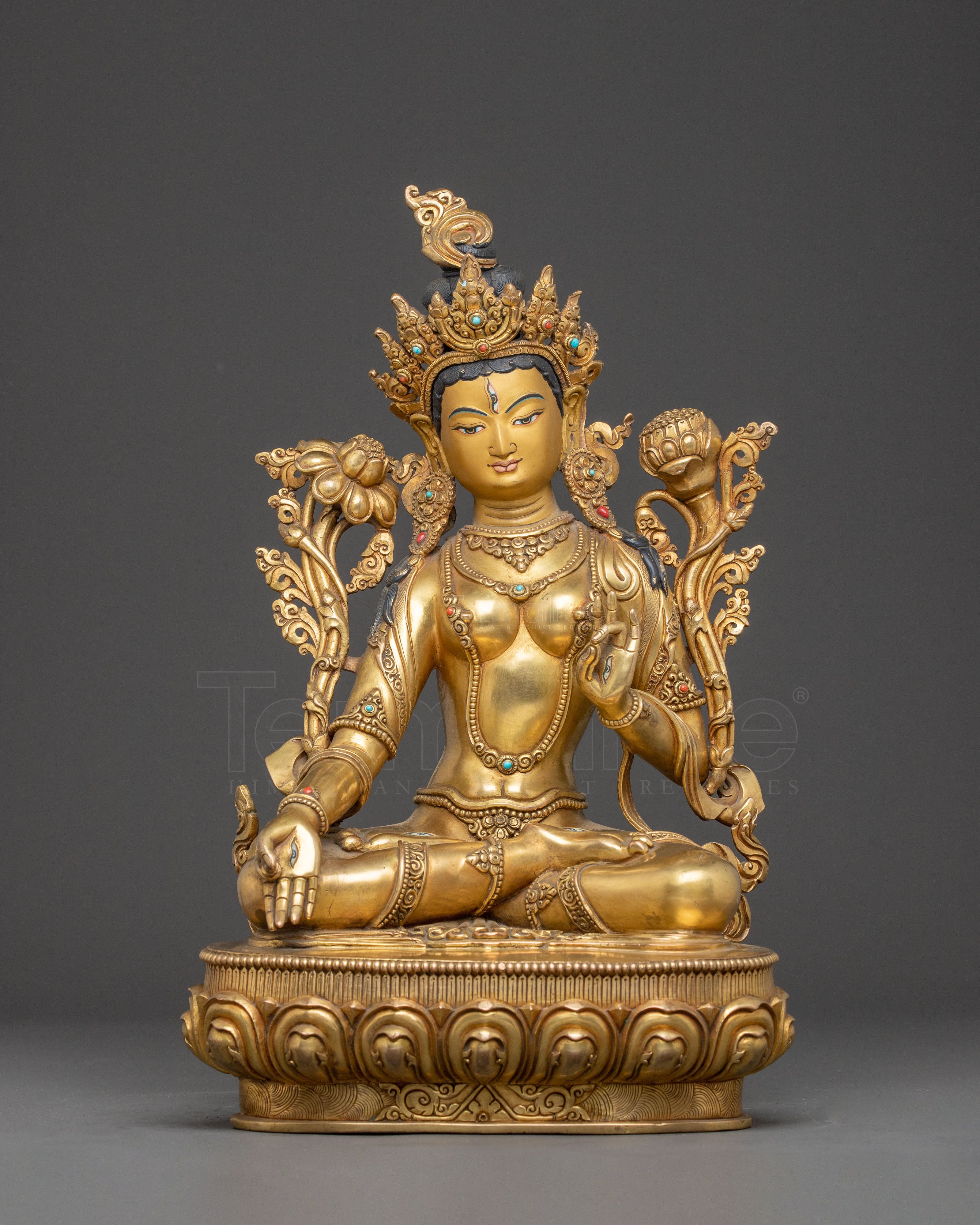 Handcrafted White Tara Statue: Peaceful Bodhisattva Deity of Longevity