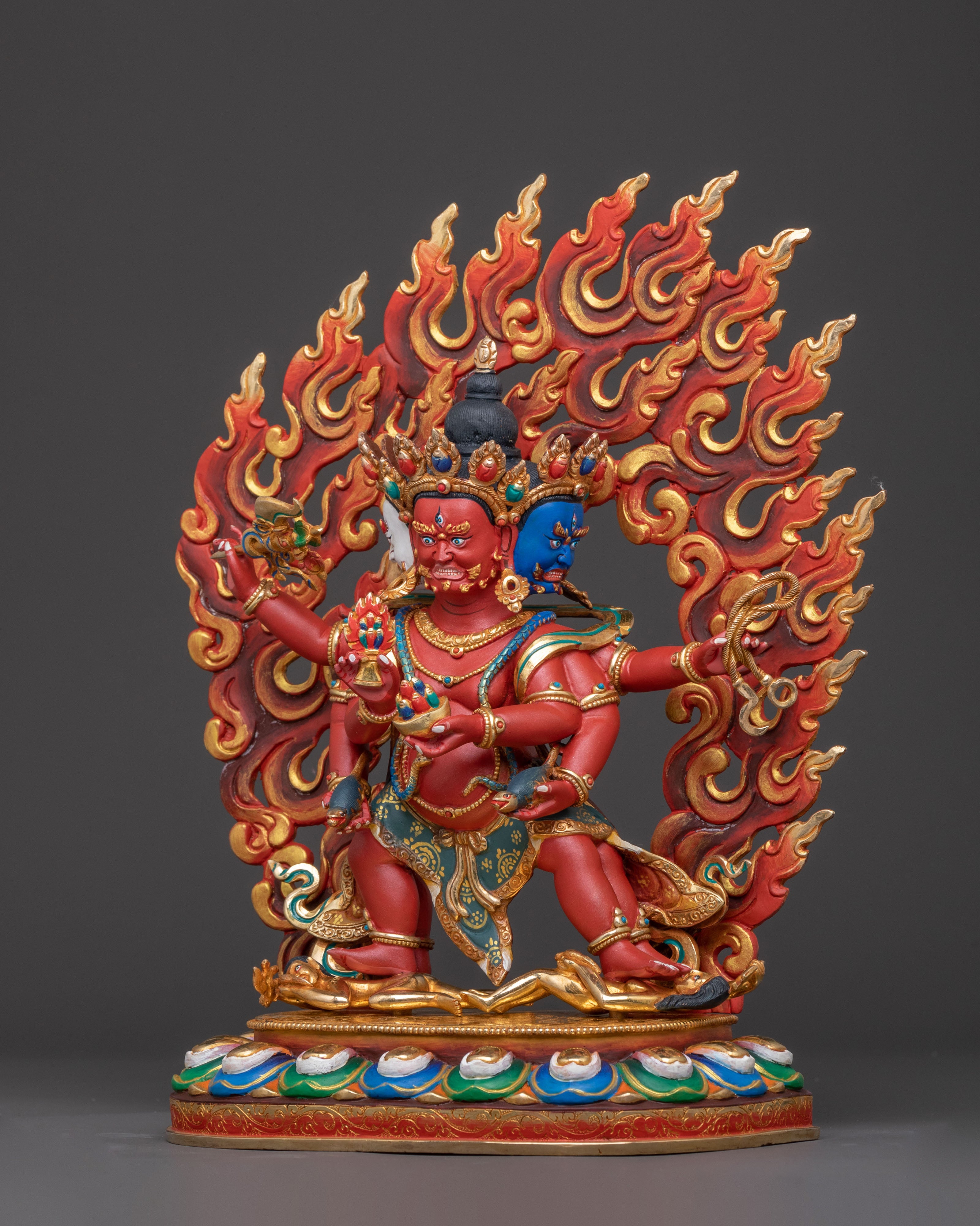 Red Dzambhala Spiritual Statue: Himalayan Handcrafted Artwork