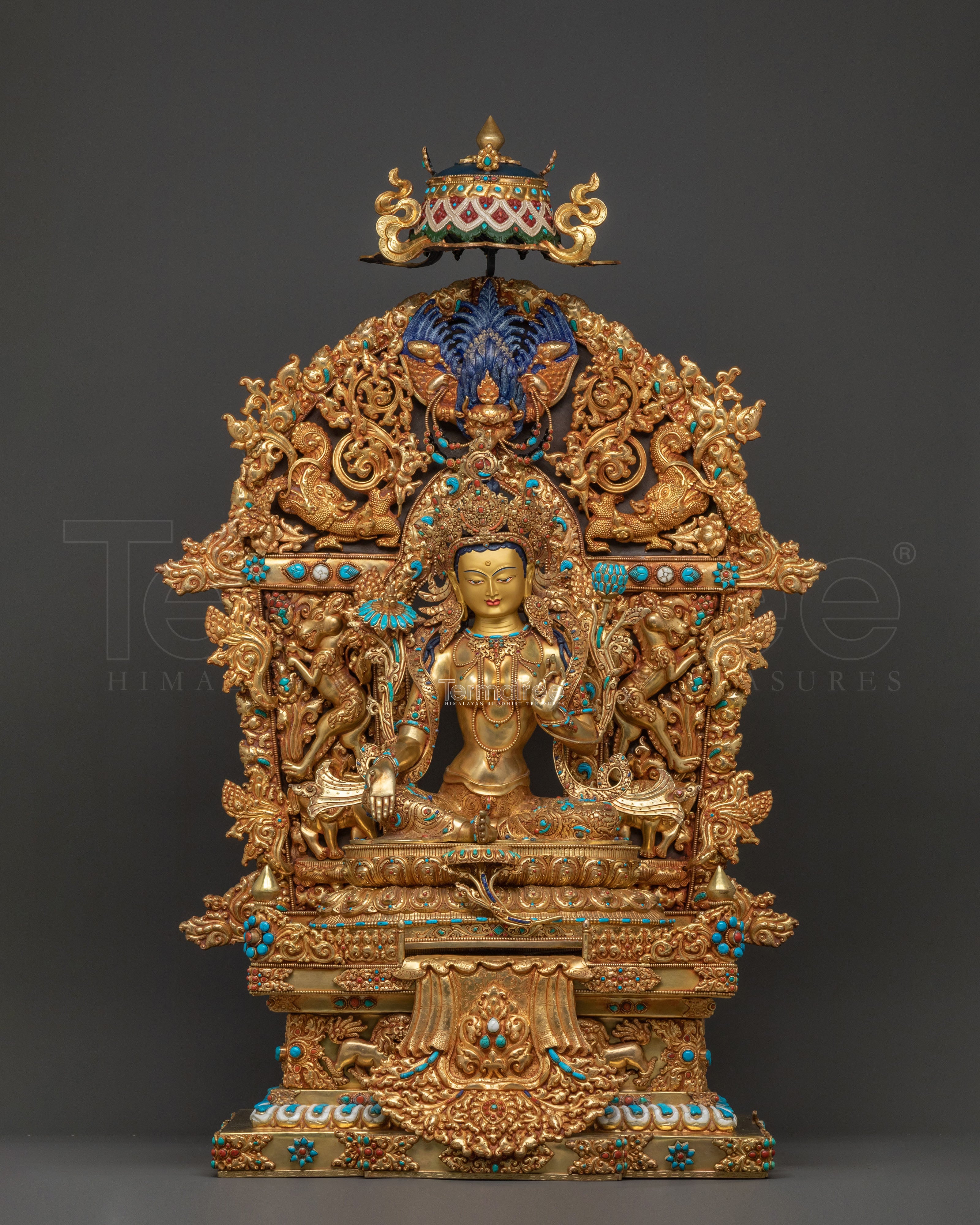 Sacred Green Tara Statue On Throne | Mother of All Buddhas