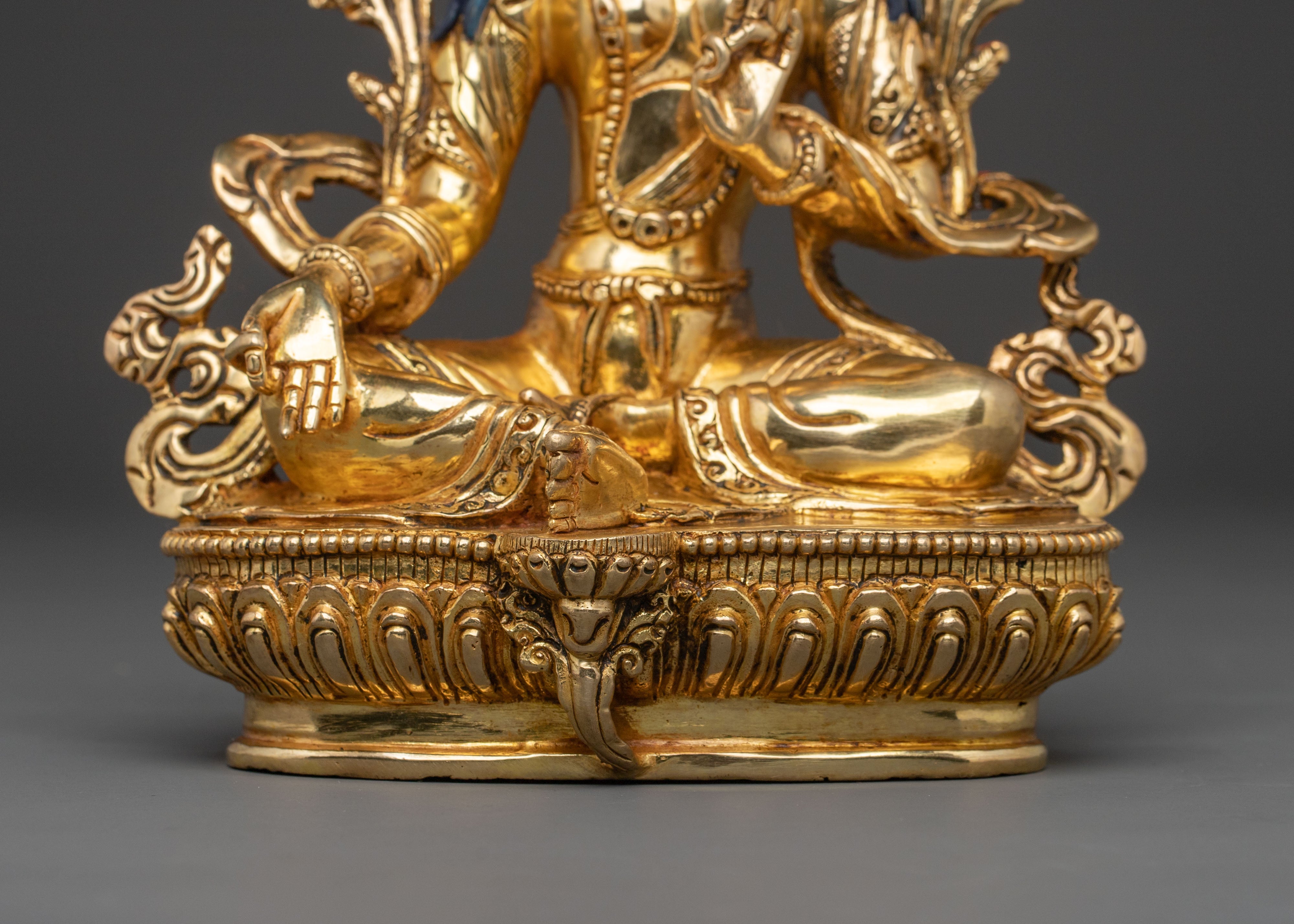 Green Tara Mother of Compassion Statue: 24K Gold Gilded