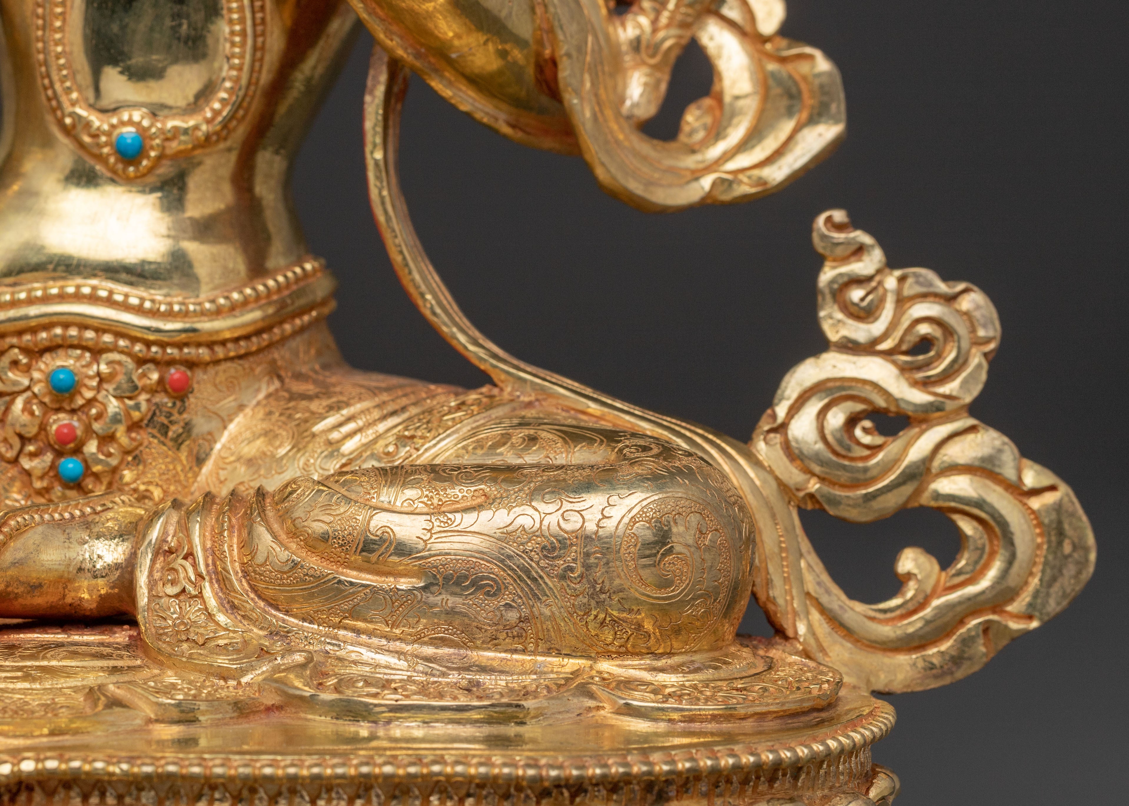 Green Tara Statue: Radiant 24K Gold Gilded Sculpture