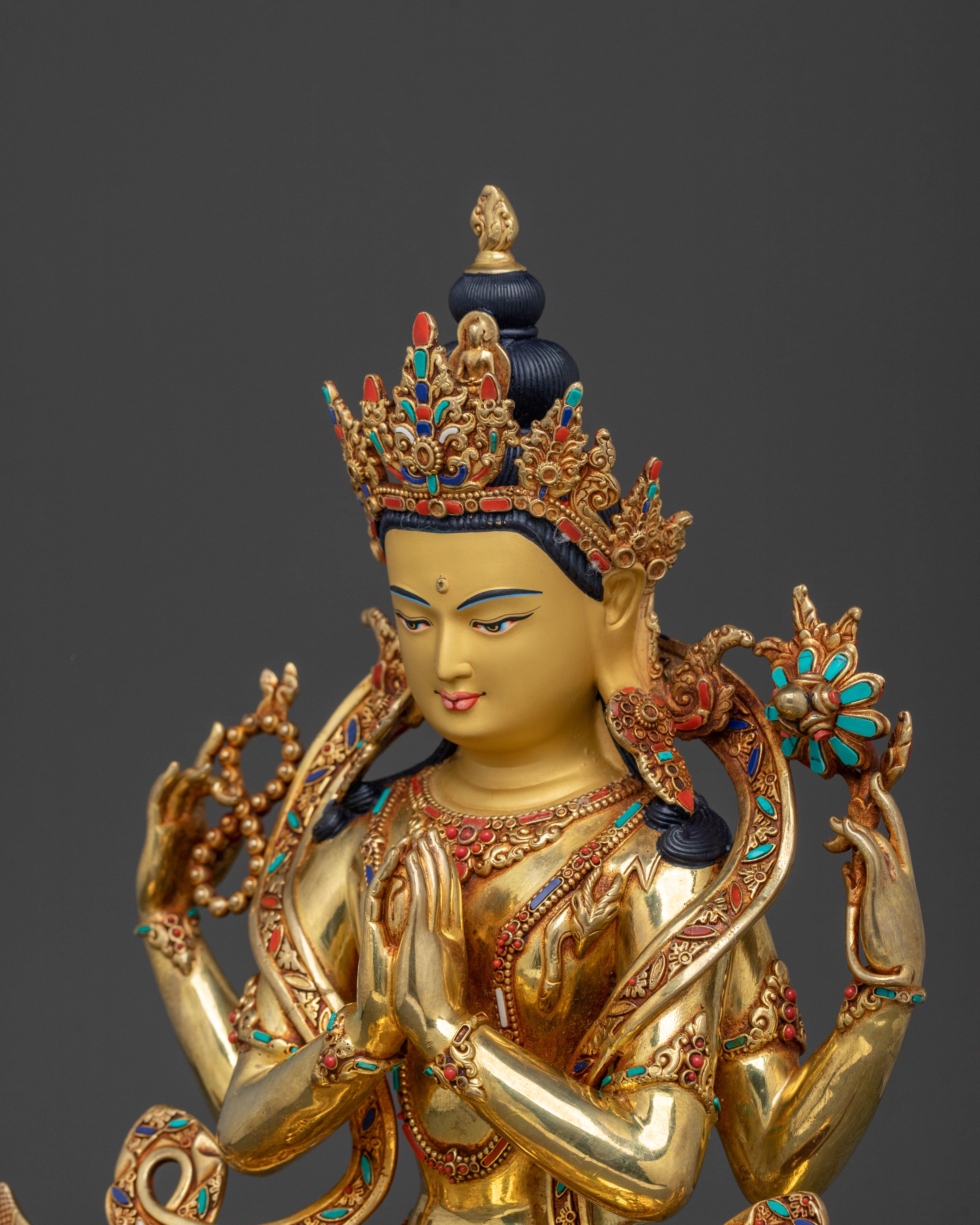 Chenrezig Sacred Statue: 24K Gold Gilded Bodhisattva