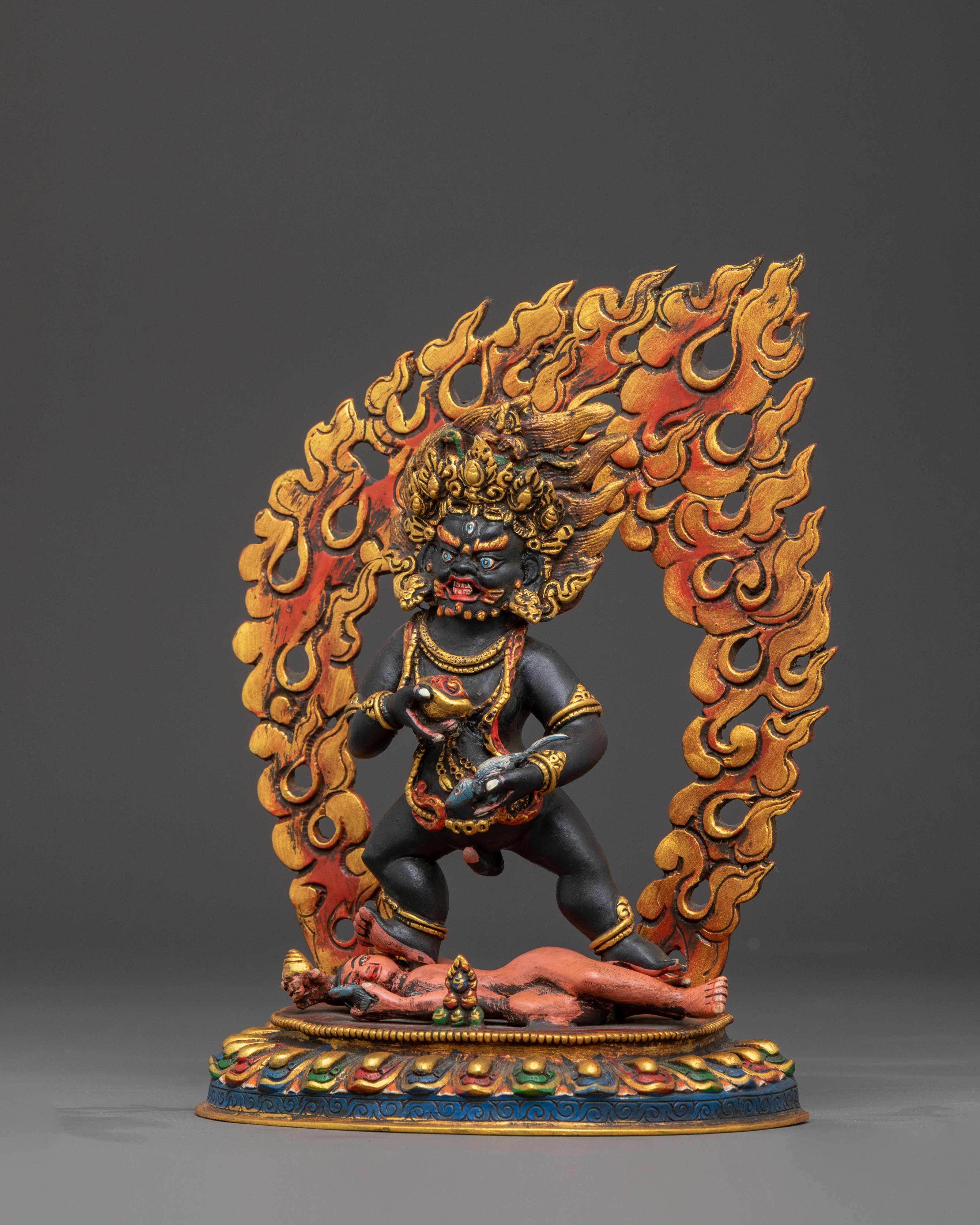 Black Dzambhala Tibetan Statue: Hand-Painted Copper Art
