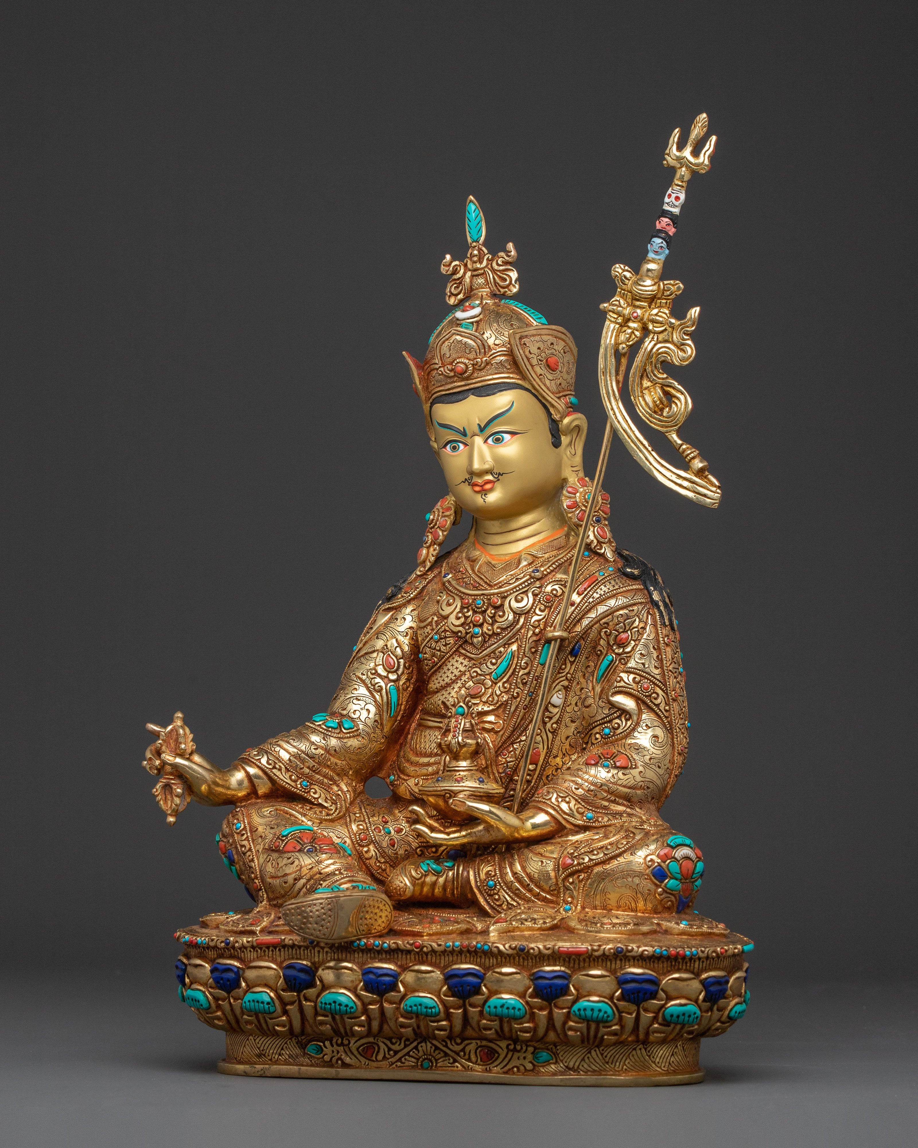 Guru Rinpoche Altar Statue - Hand-Gilded Copper Art