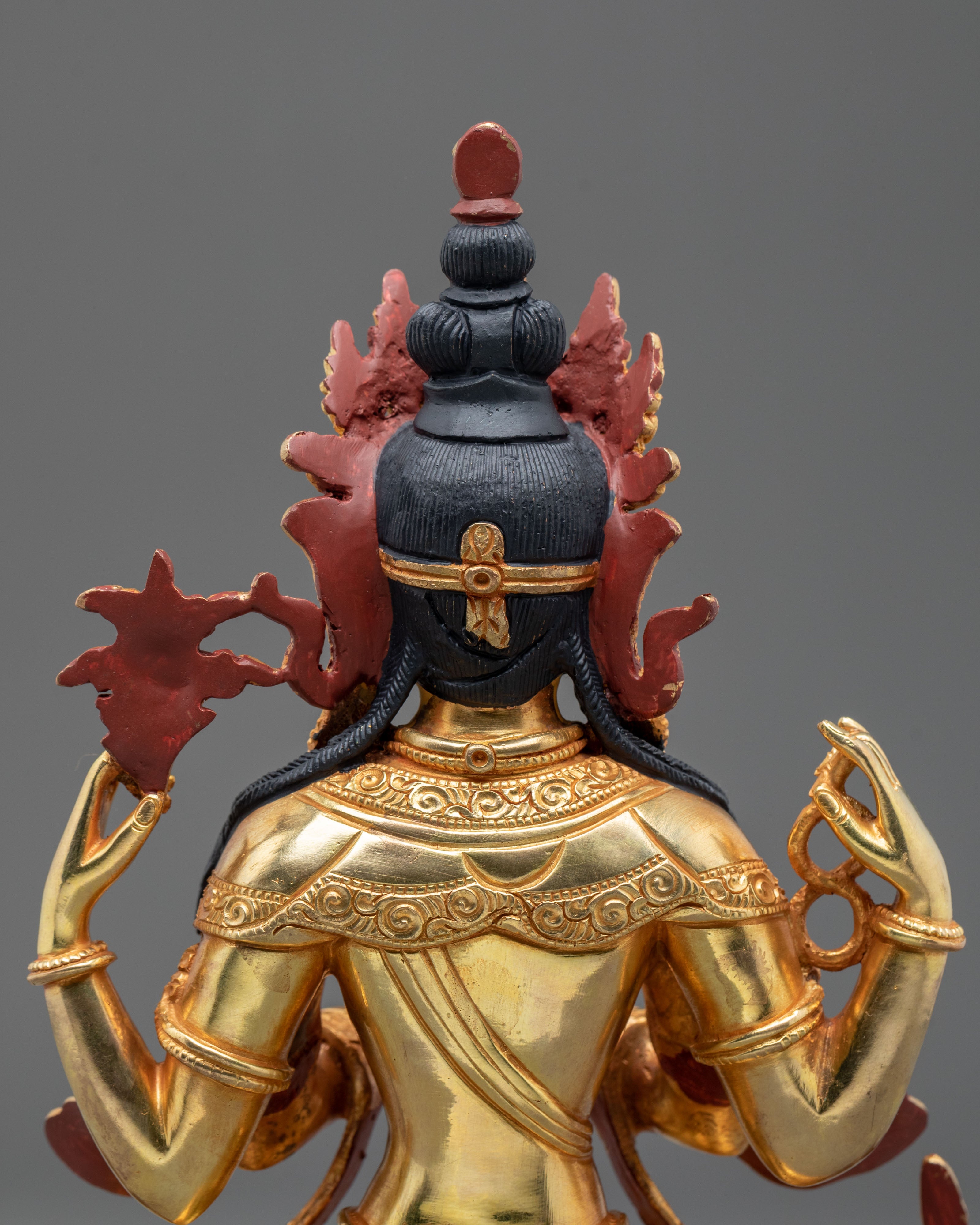 Chenrezig Tibetan Deity Statue | 24K Gold Gilded Sculpture