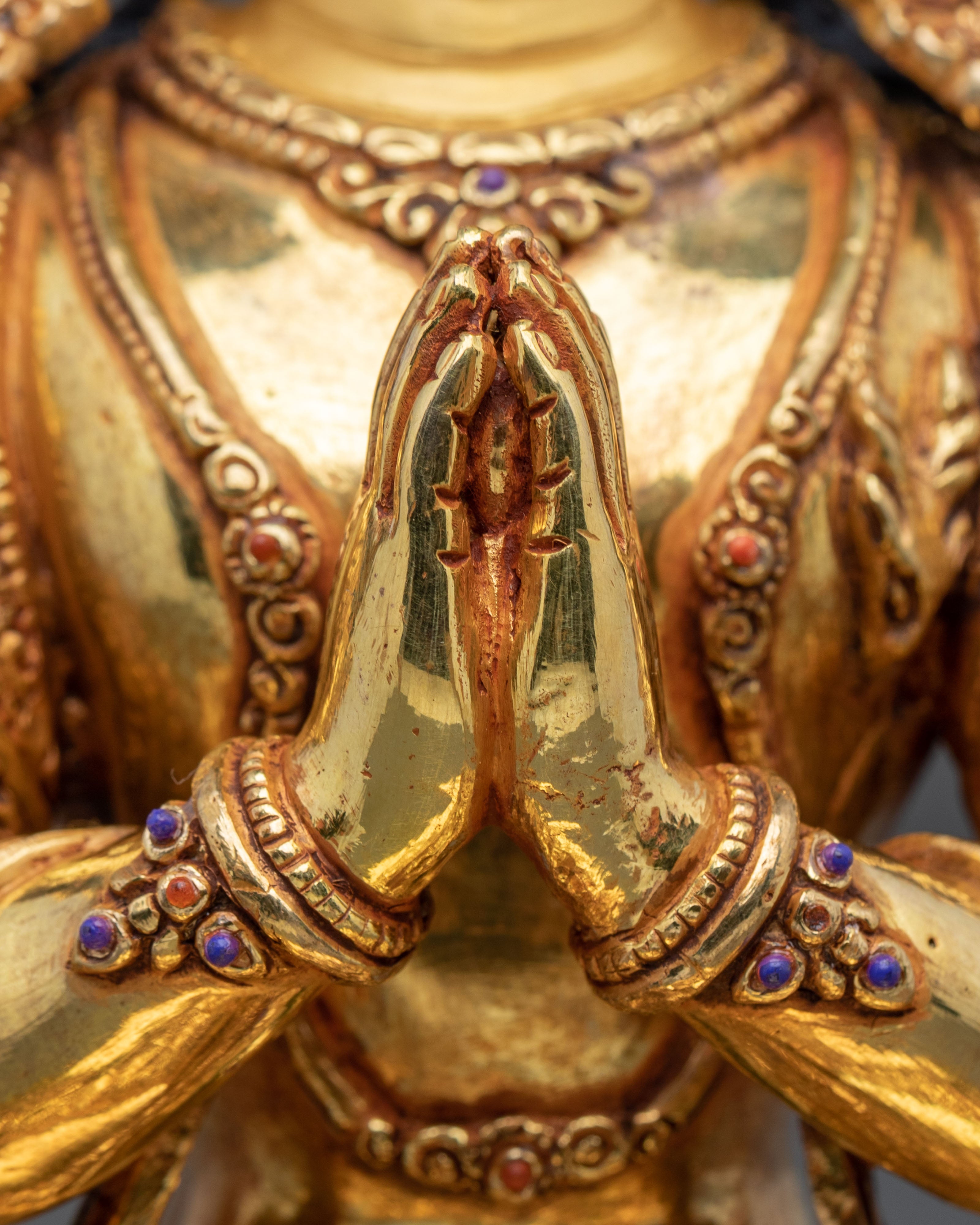 24K Gold-Plated Chenrezig Statue | Exquisite Copper Figurine