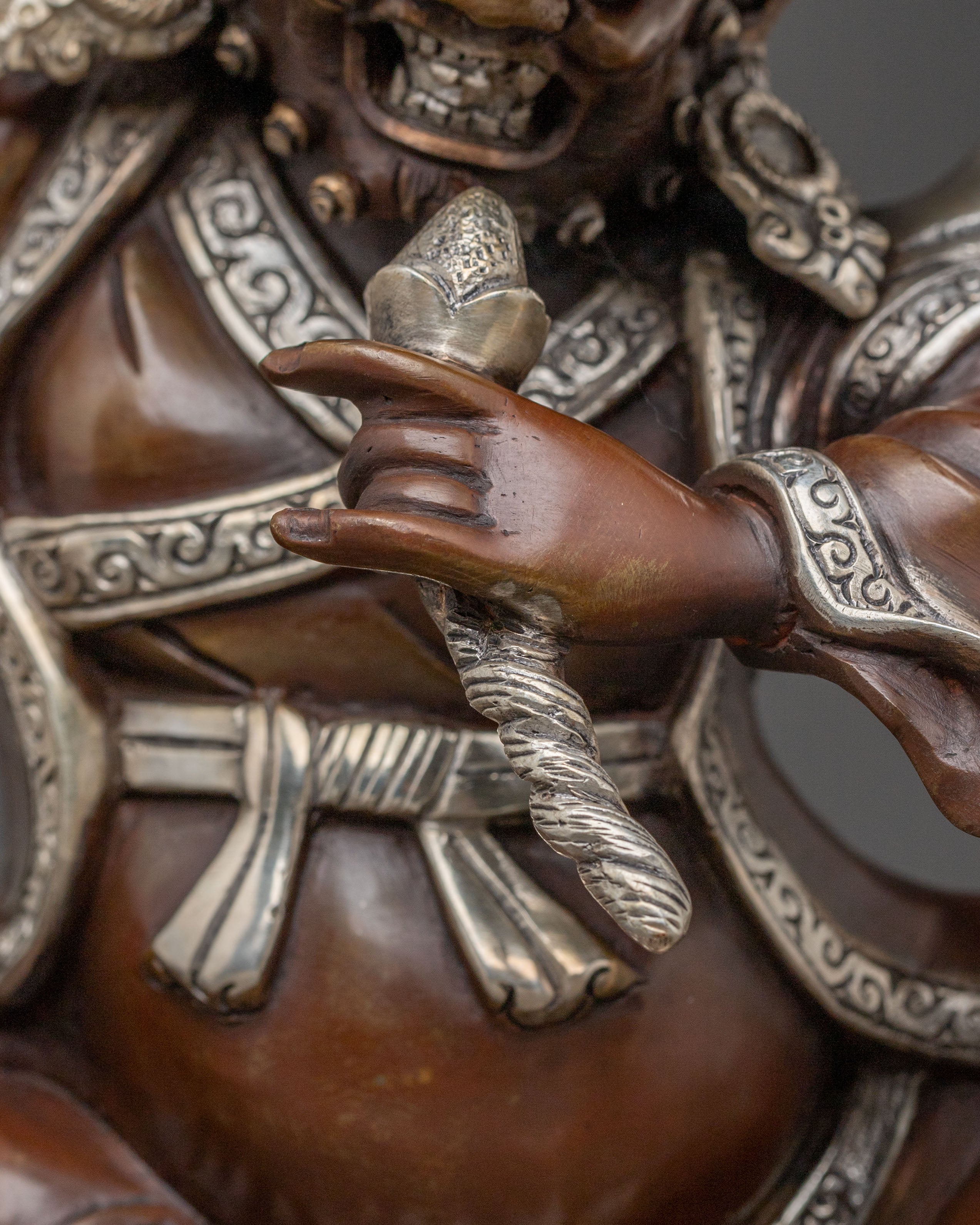 Three Nyingma Protectors Blessing Statue - Oxidized Silver Plated Statue