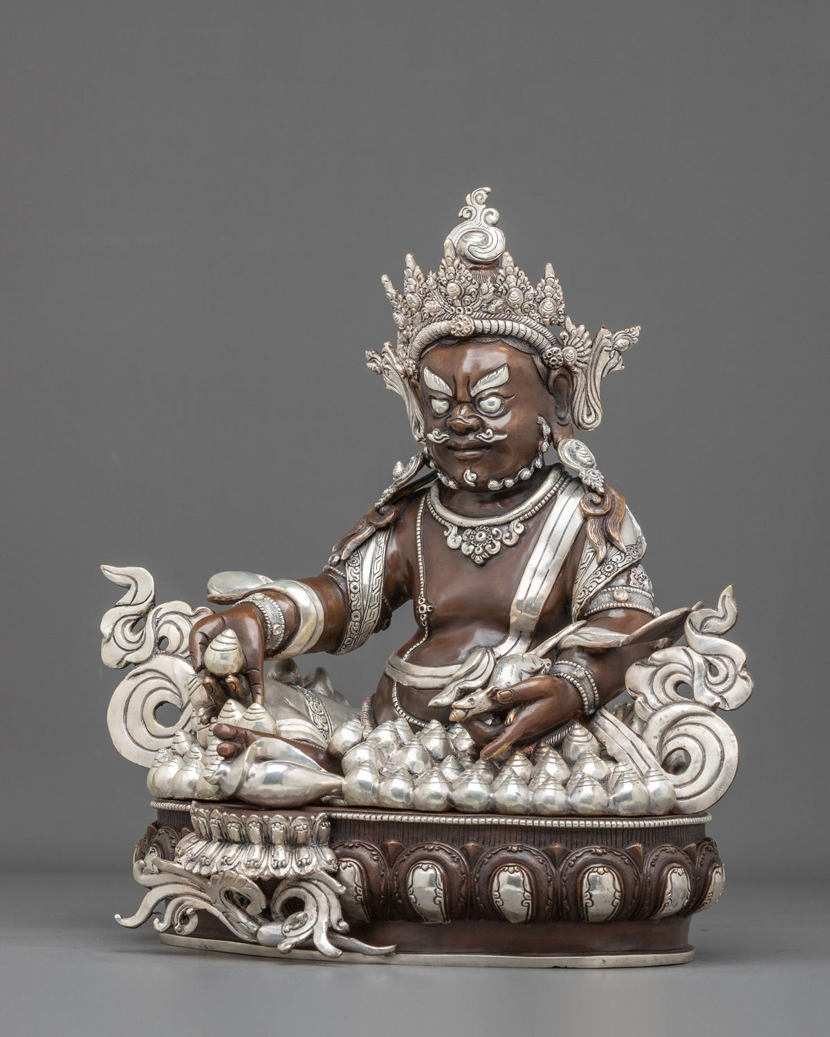 Dzambhala Oxidized Copper Statue with Silver Plating | Home Decor