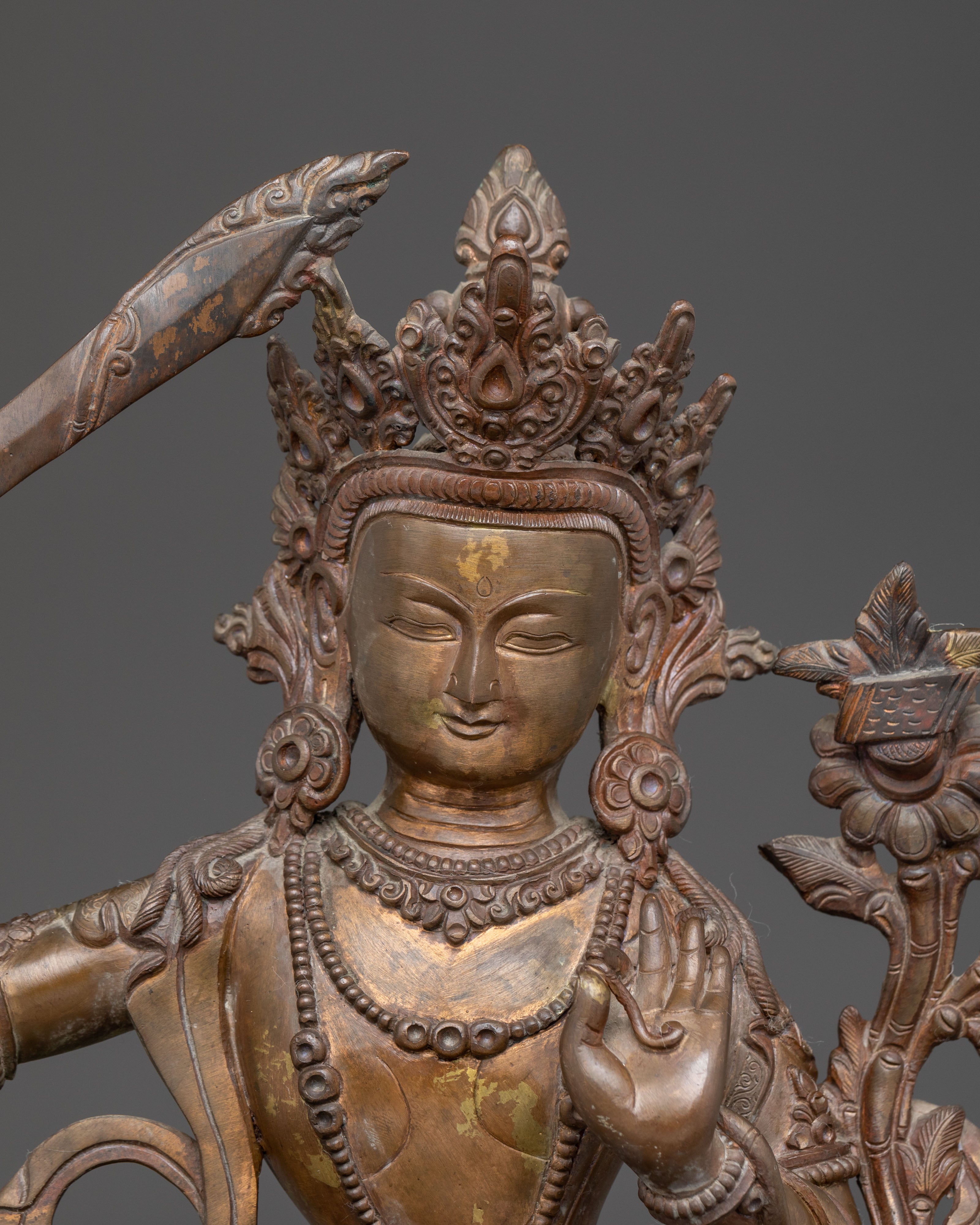 Tibetan Manjushri Buddha Statue – Antique Oxidized Copper