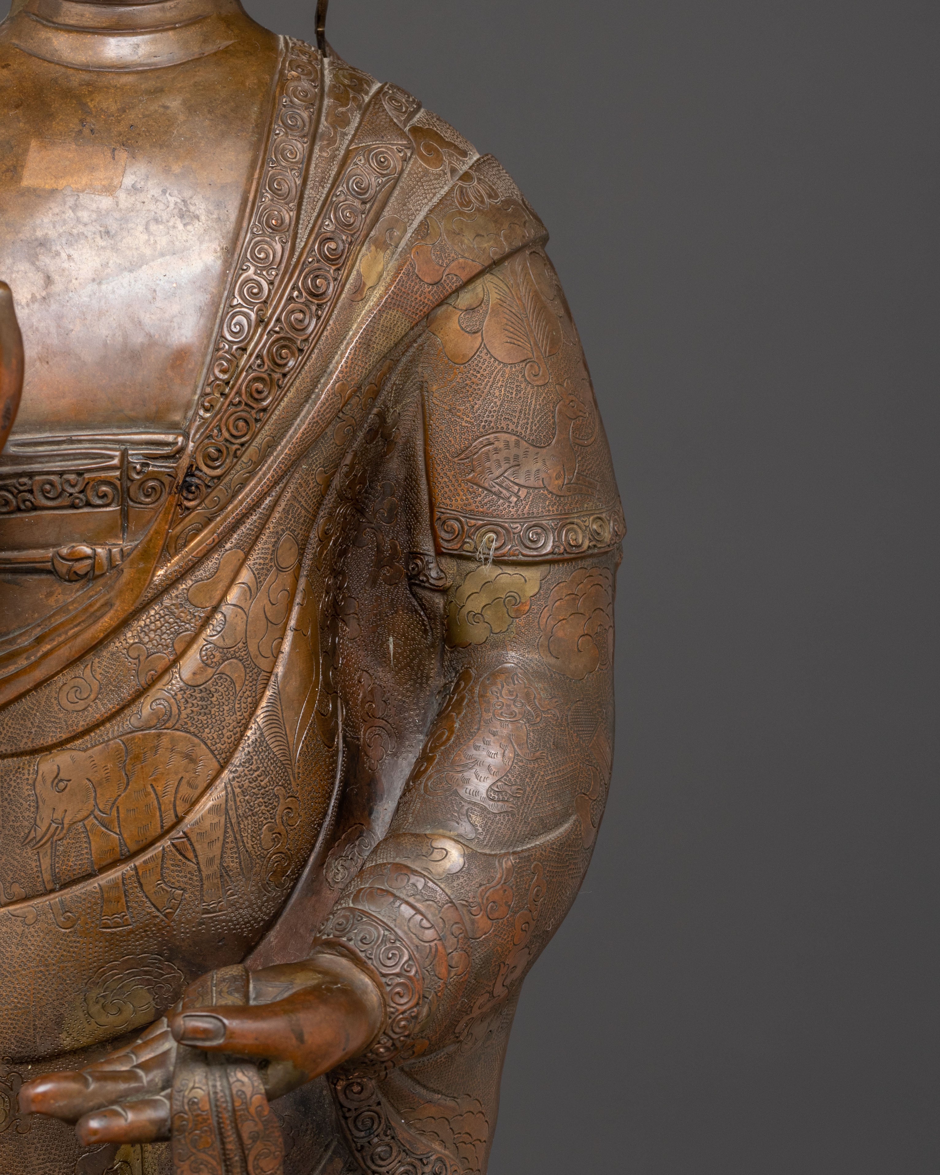 Handcrafted Copper Dipankara Buddha Statue with Antique Finish