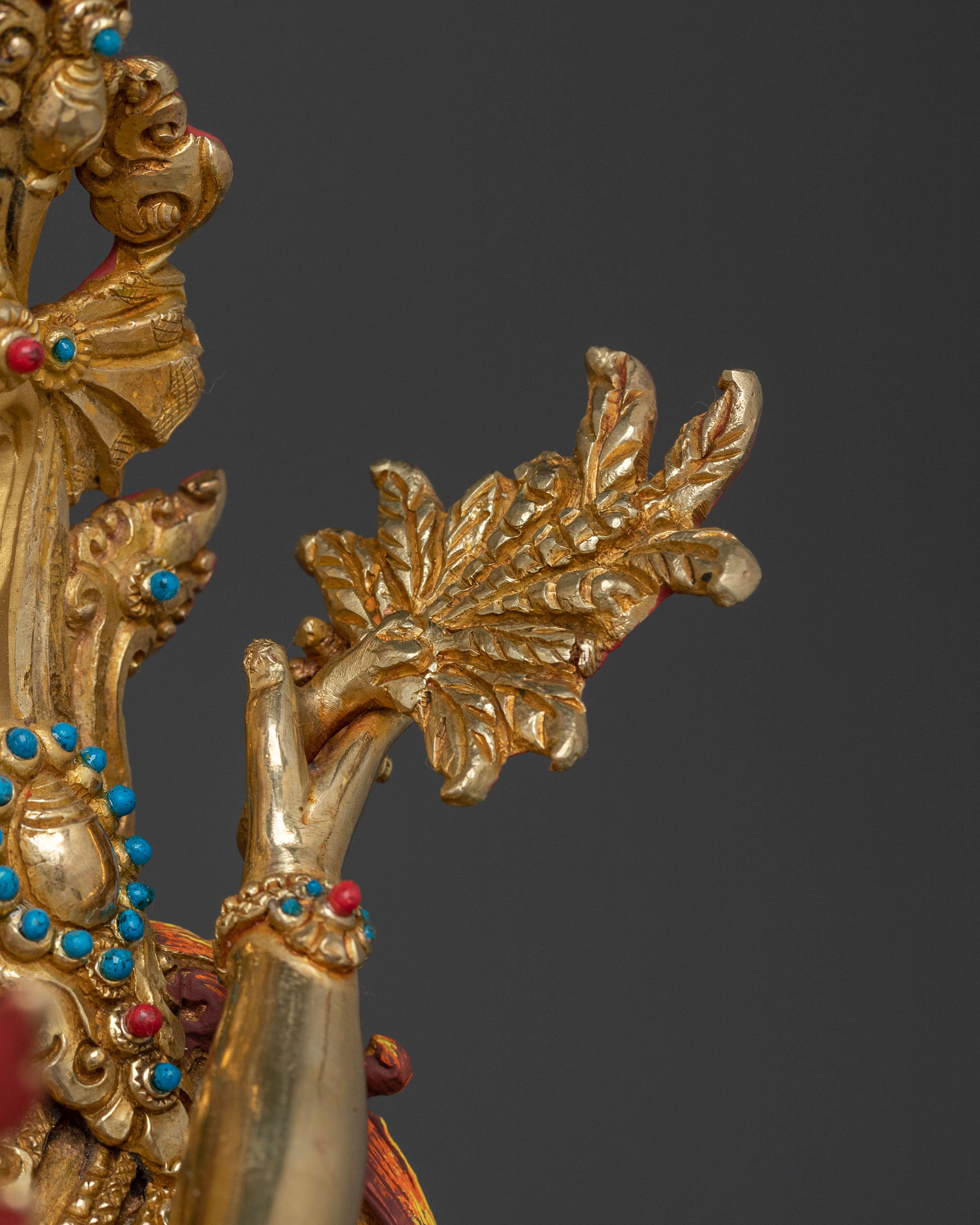 Green Dzambhala 24k Gold Glided Copper Statue | Buddhist Wealth Deity