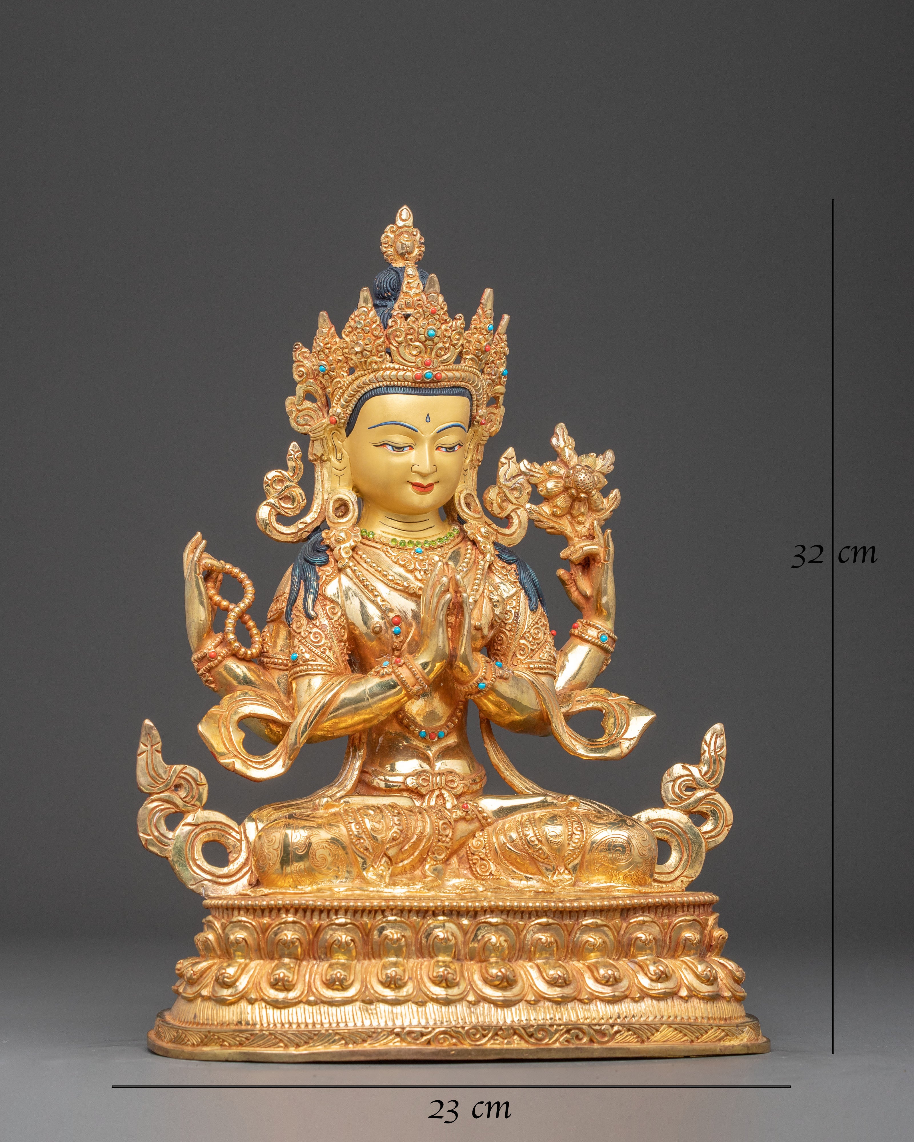 24K Gold Gilded Chenrezig Handmade Statue | Bodhisattva of Compassion