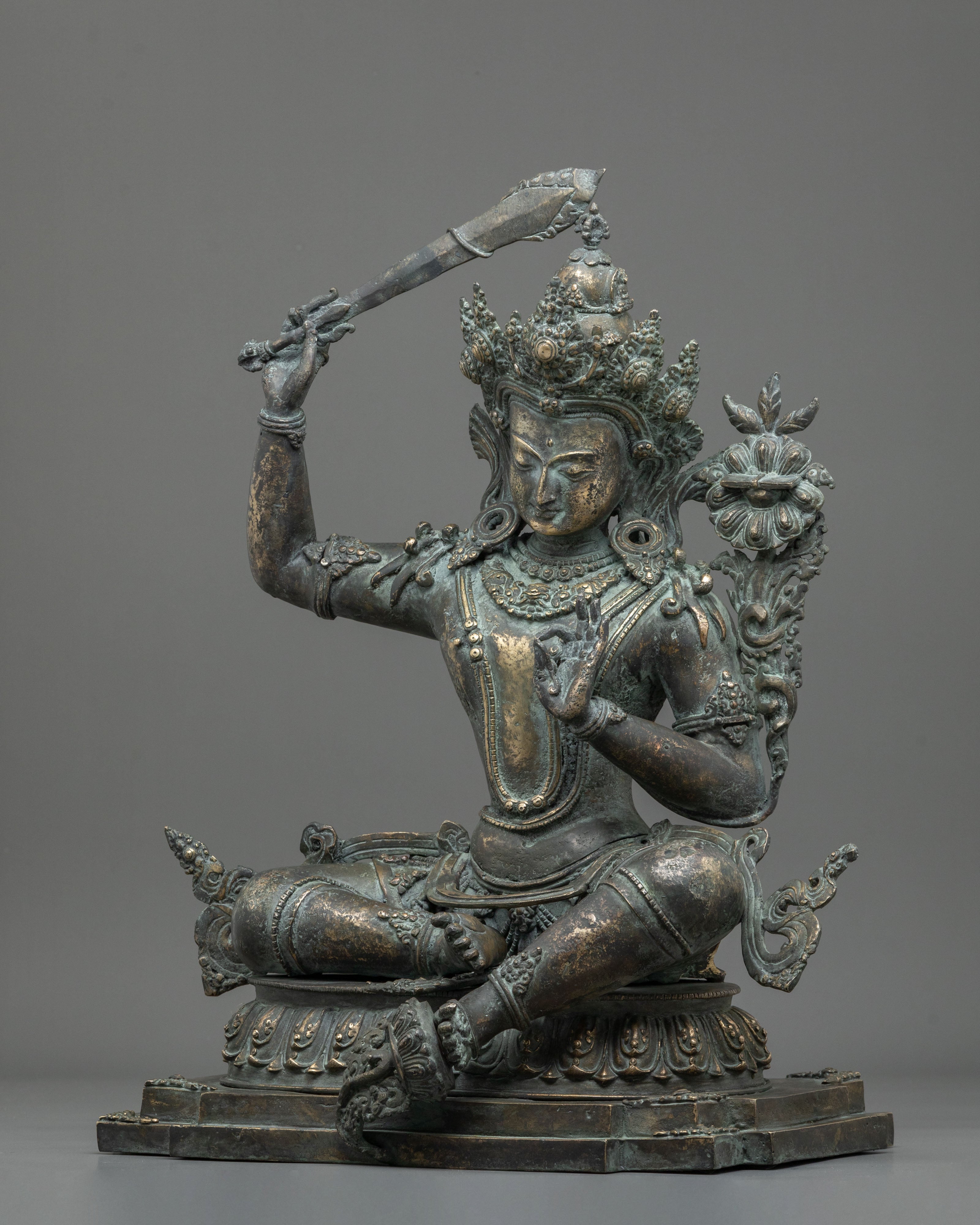 Handmade Manjughoṣa Statue | Sacred Antique Finish