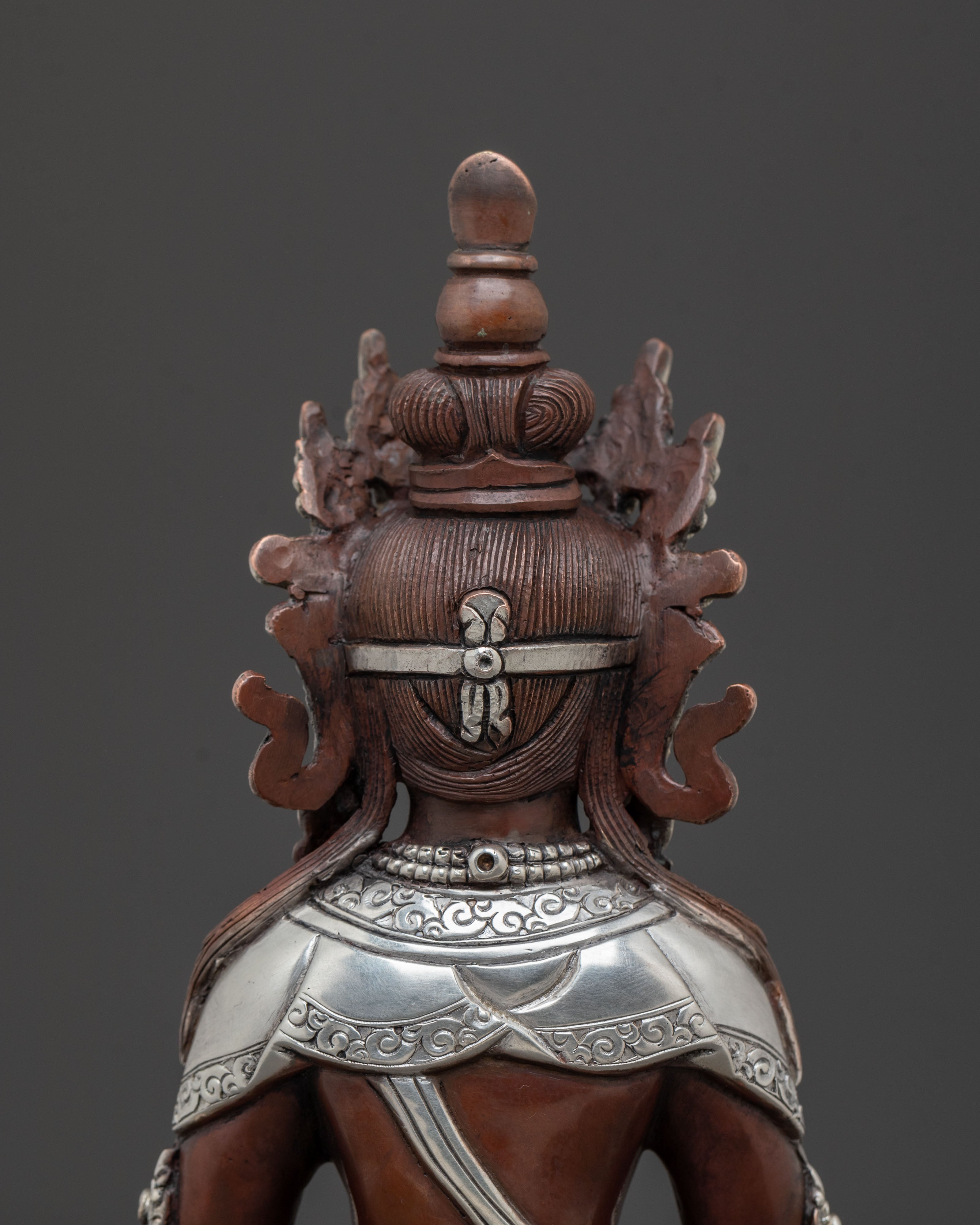 Amitayus Buddhist Statue | Oxidized Copper Statue with Silver Plated