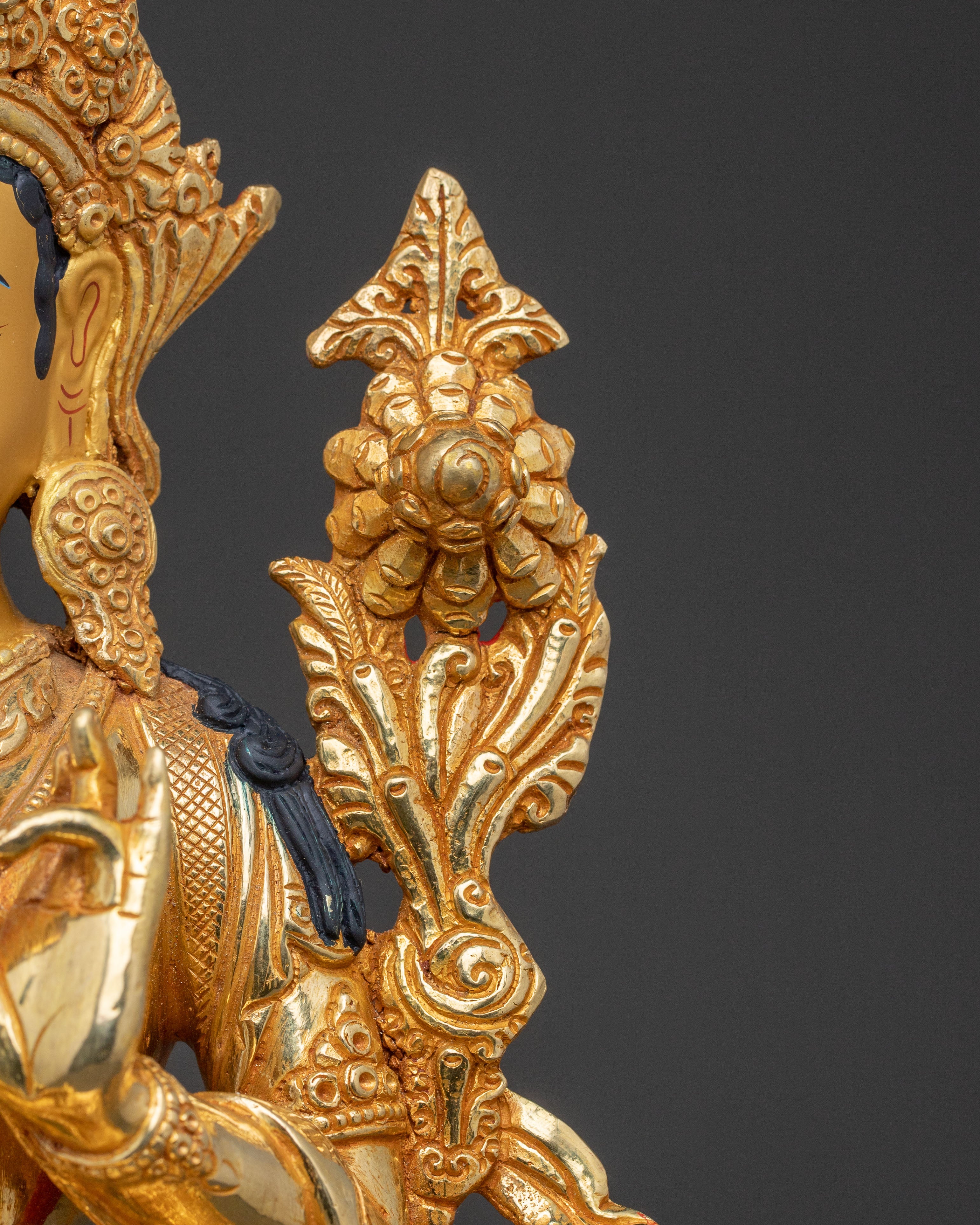 Green Tara Statue with 24K Gold Gilding
