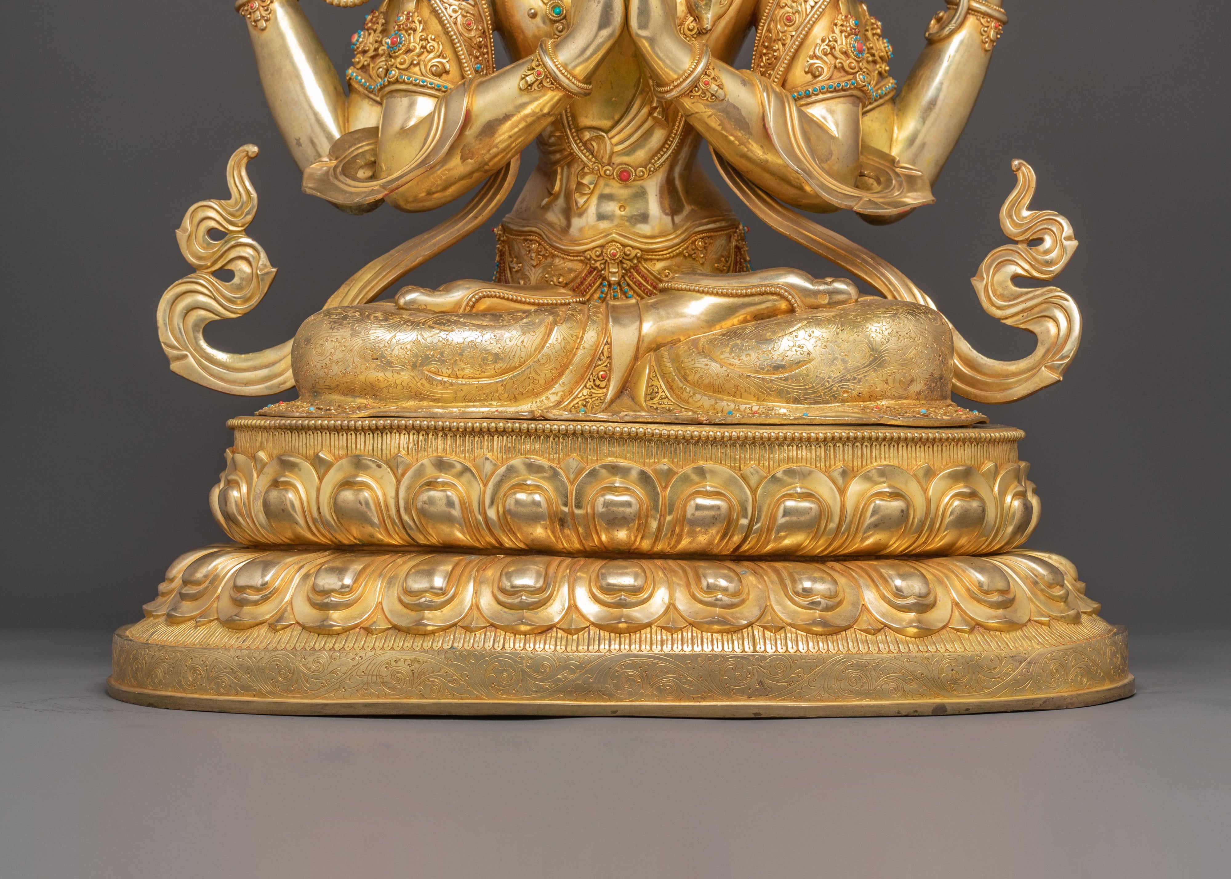 Handmade Golden Statue of Chenrezig | Compassion Deity