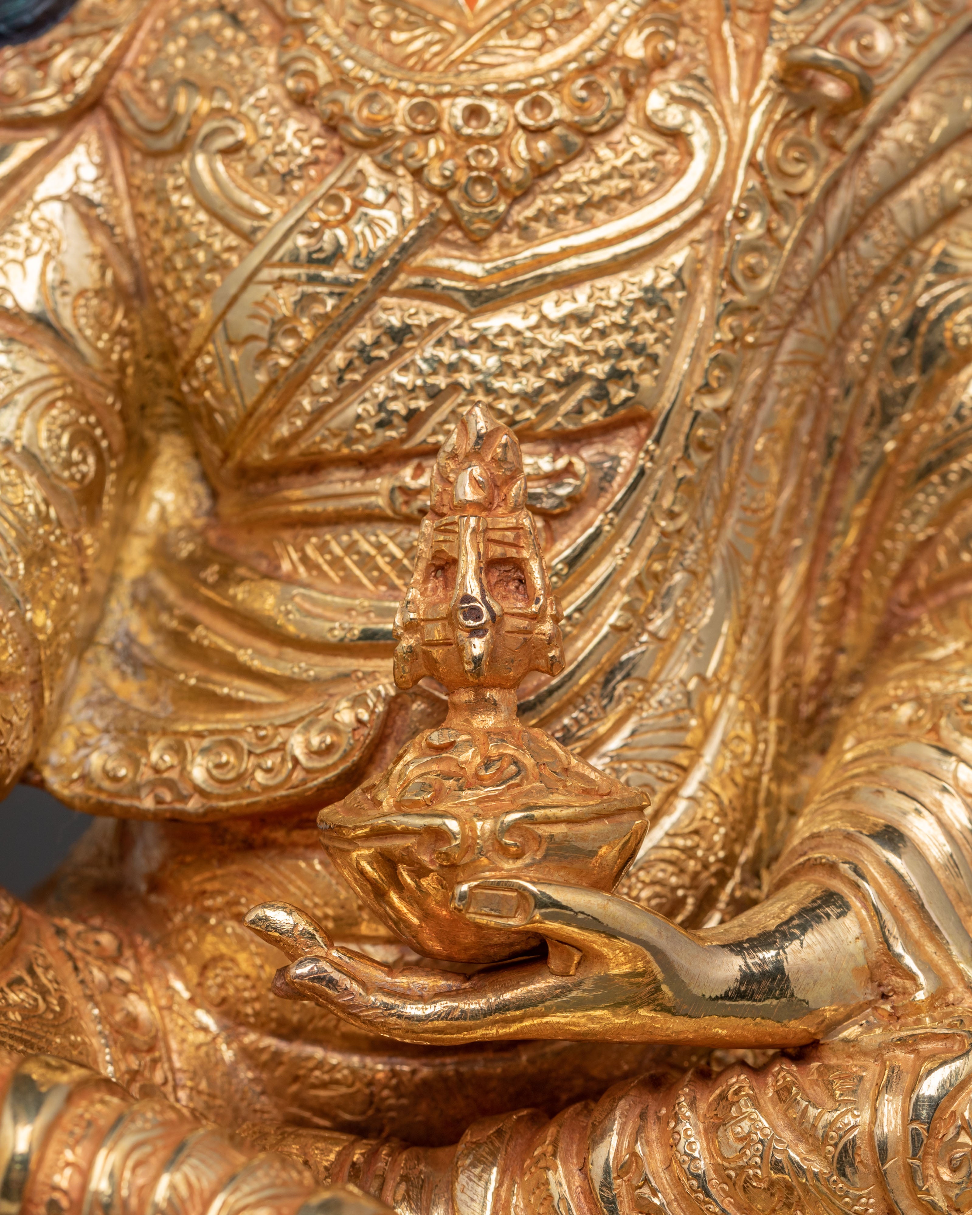 Guru Rinpoche Spiritual Statue – Handcrafted Gold Gilded Statue