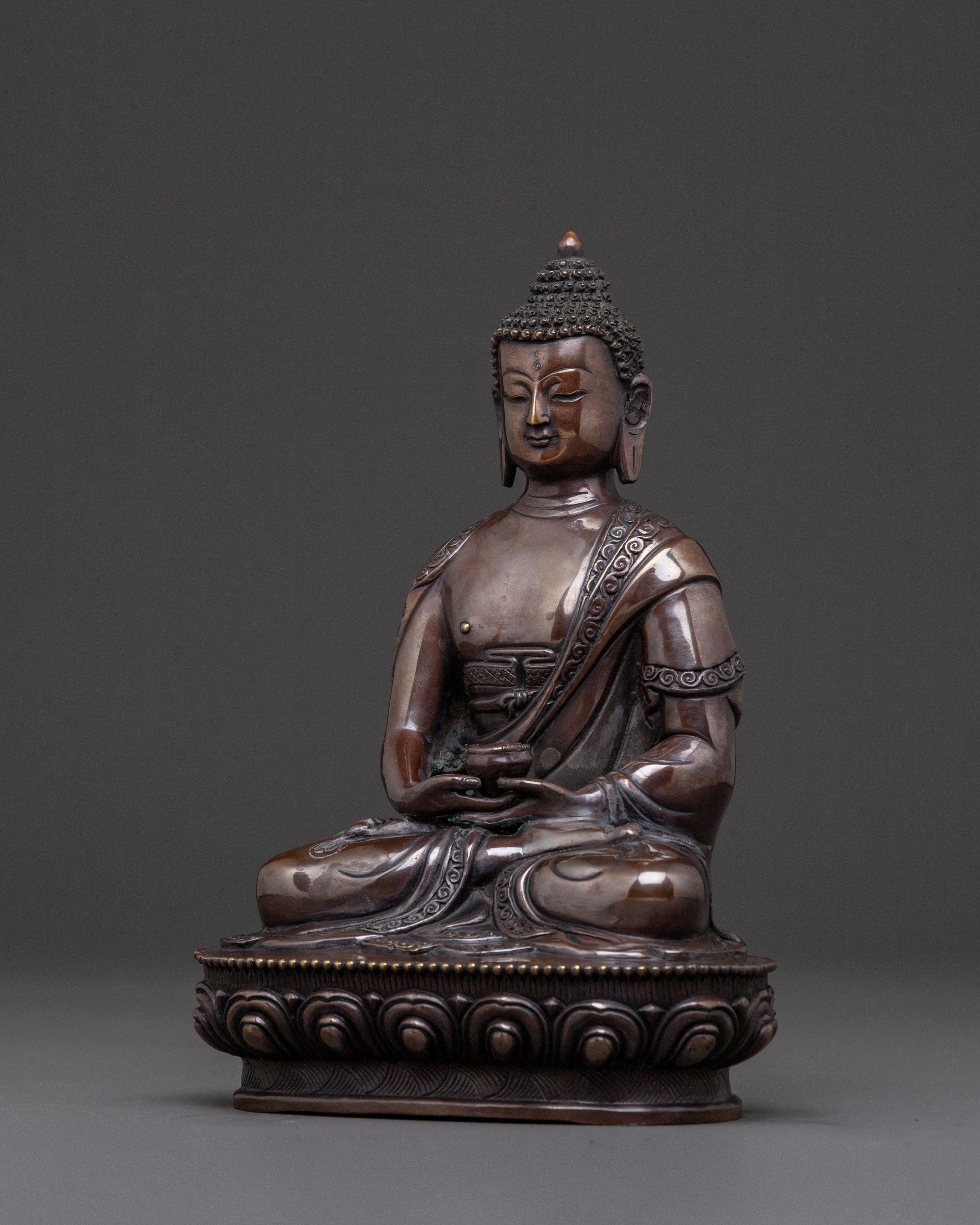 Amitabha Buddha: Handcrafted Golden Statue in Oxidized Copper