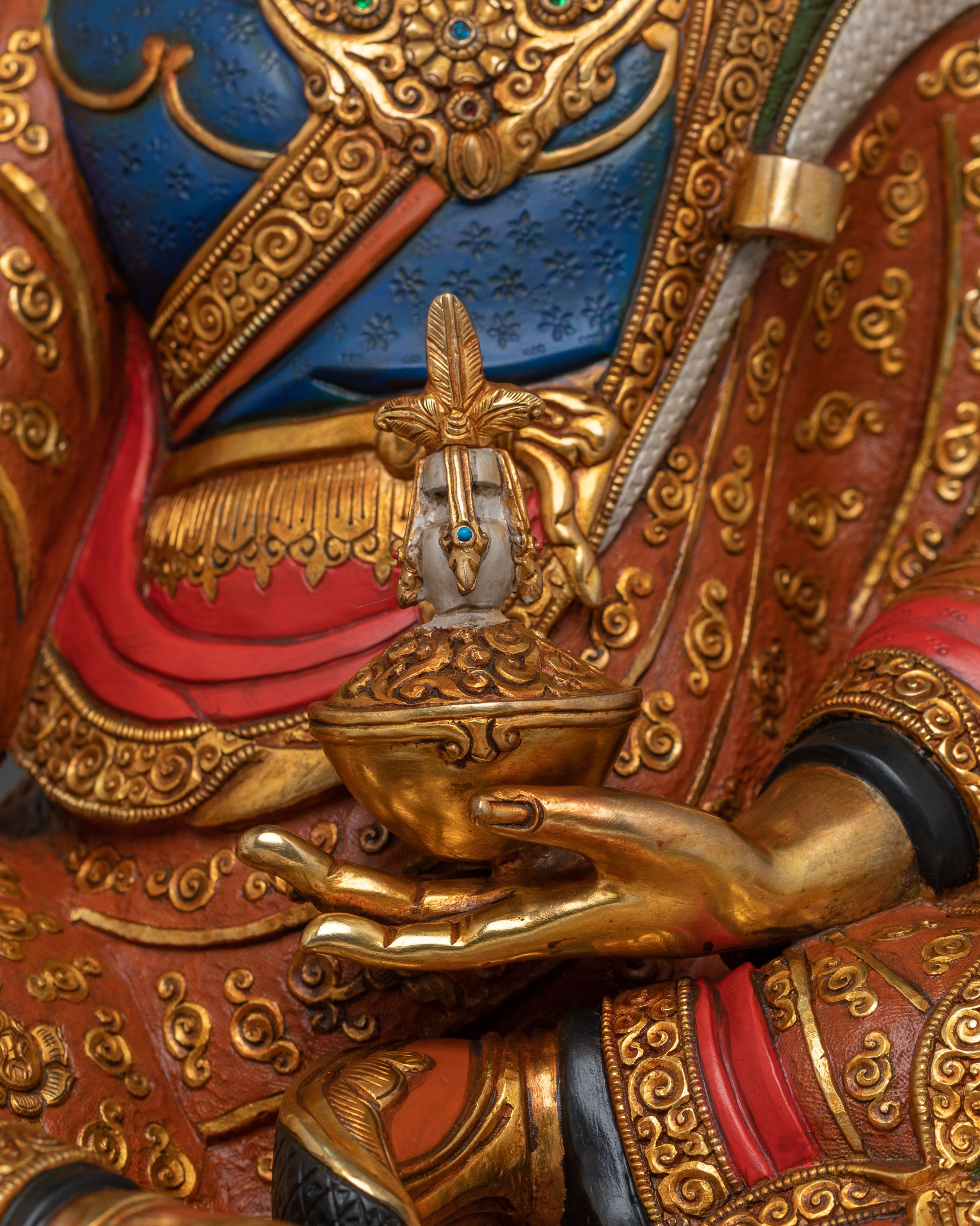 Guru Rinpoche Vajrayana Master Sculpture | Tibetan Buddhist Altar Decor