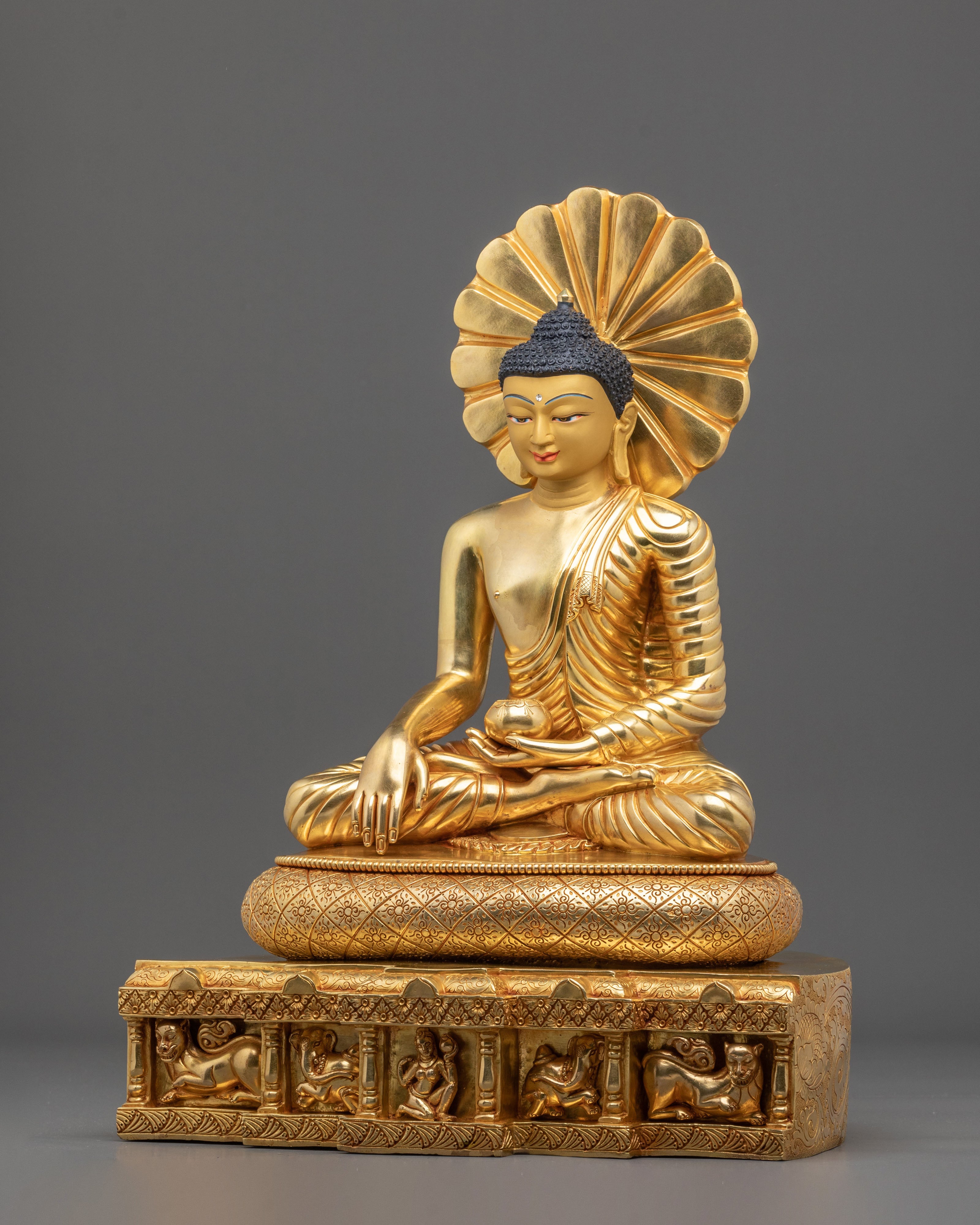 Gautama Buddha 24K Gold Gilded Sculpture: Divine Serenity