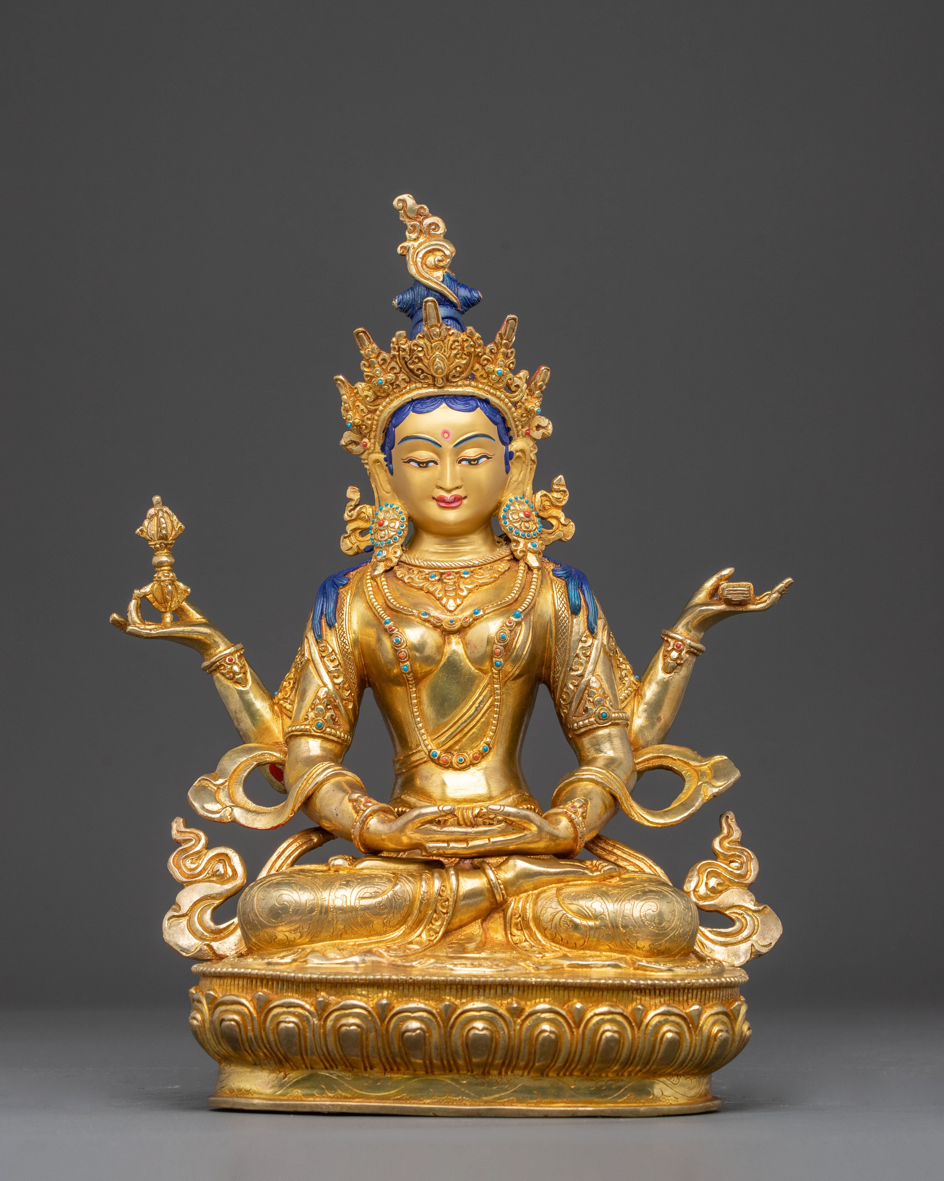 24K Gold Gilded Prajna Paramita Copper Statue