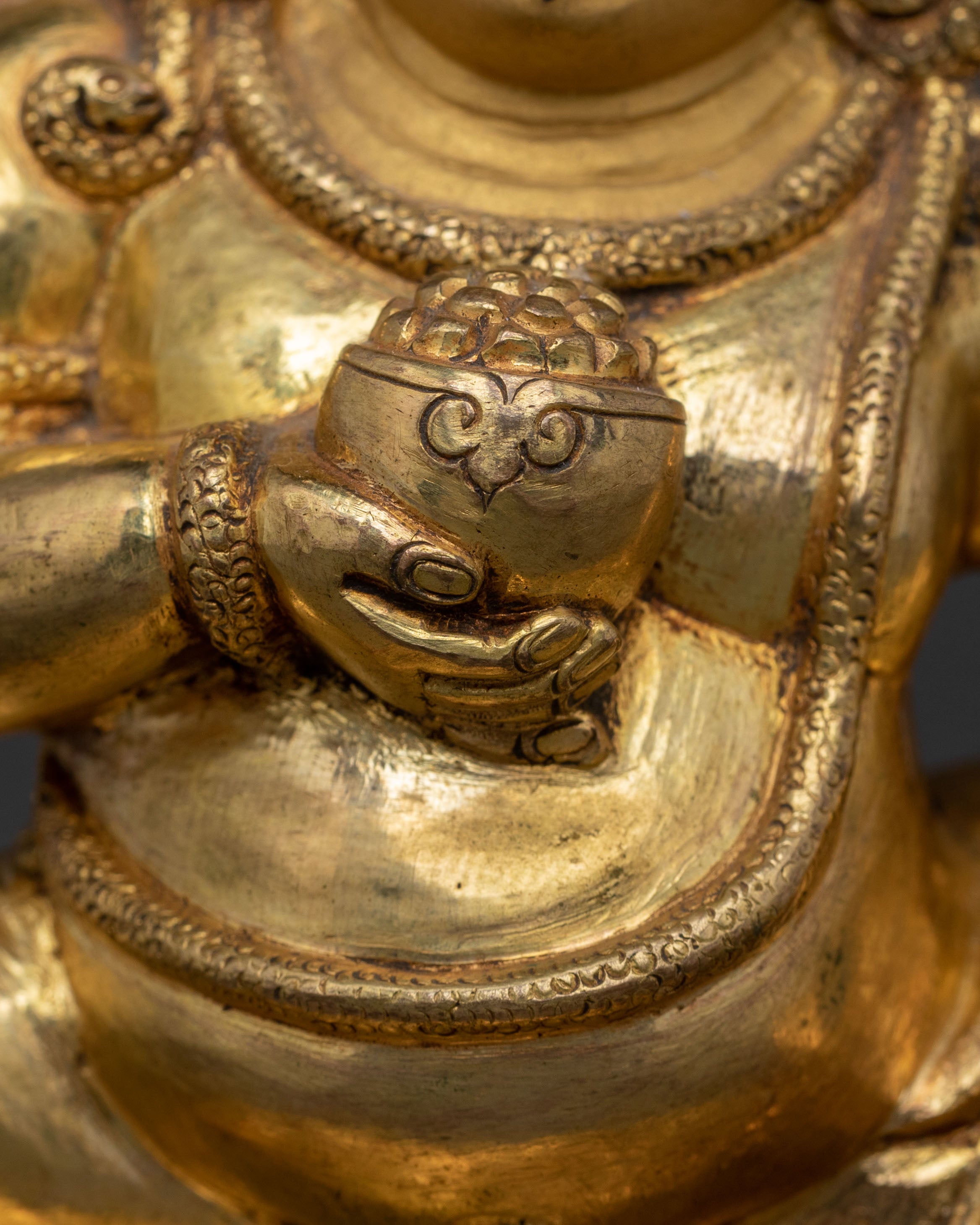 Black Dzambhala Statue: 24K Gold Gilded Guardian