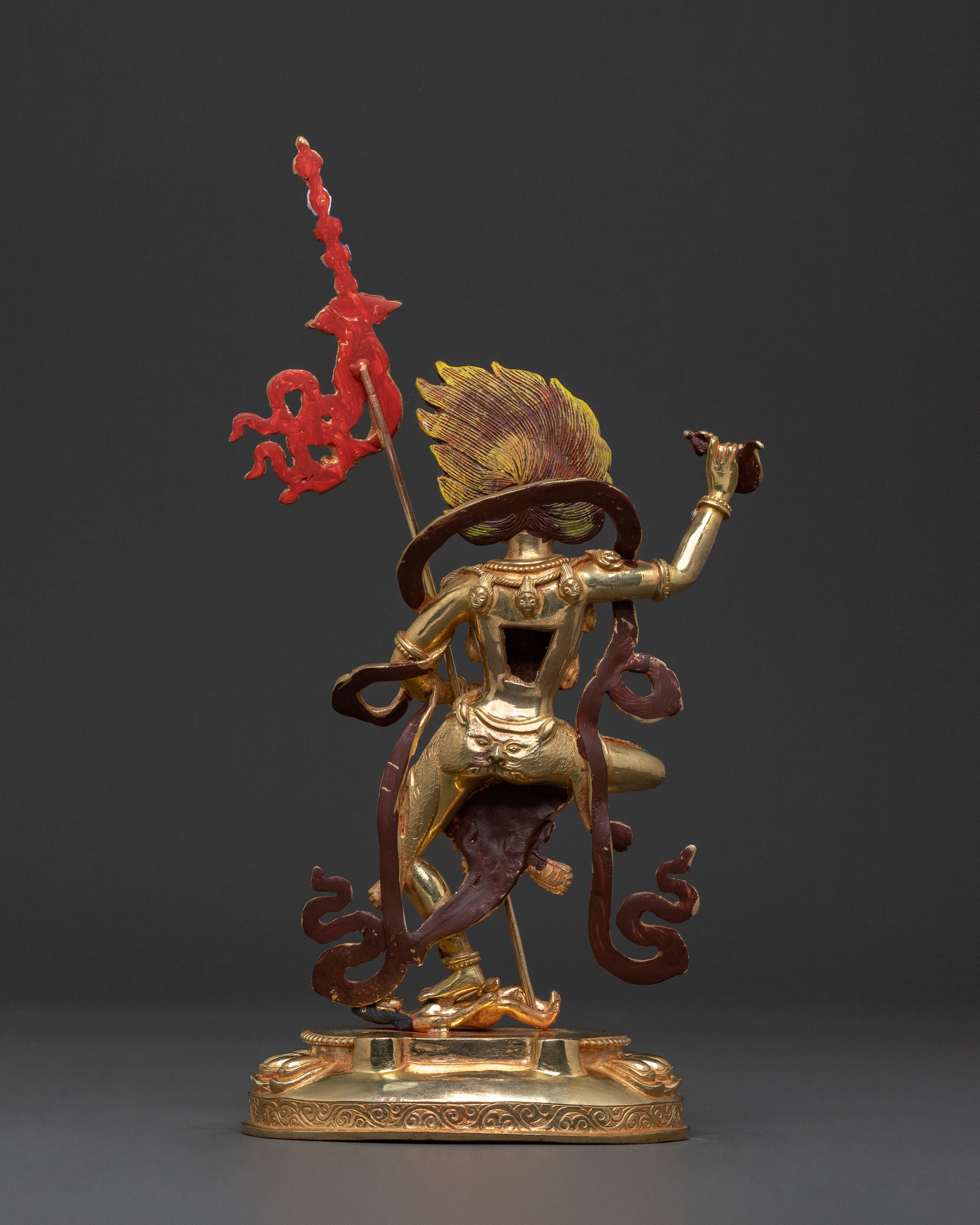 Simhamukha Figure of Power: Hand-Gilded Copper