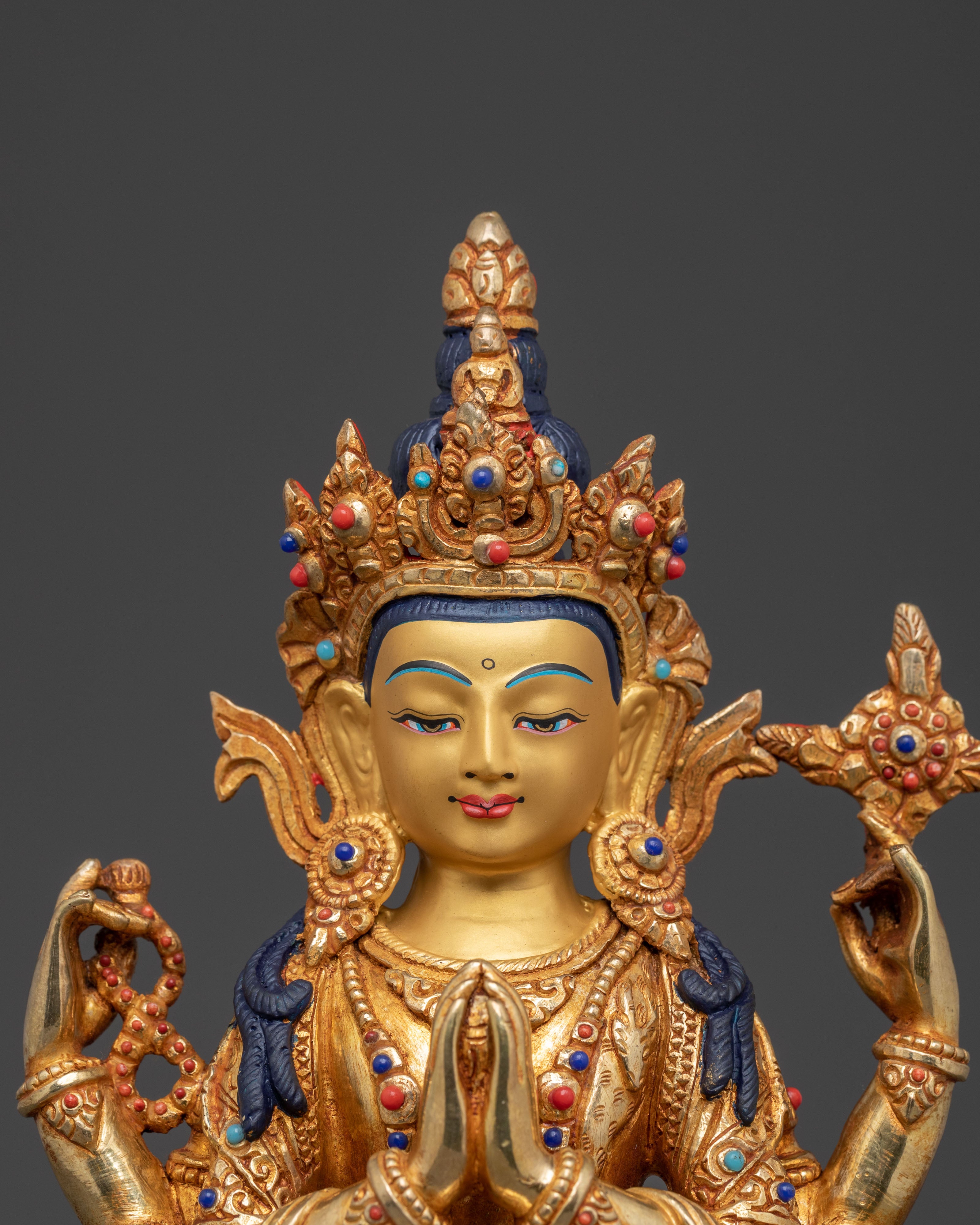 Chenrezig Mercy Statue: 24K Gold Gilded Copper