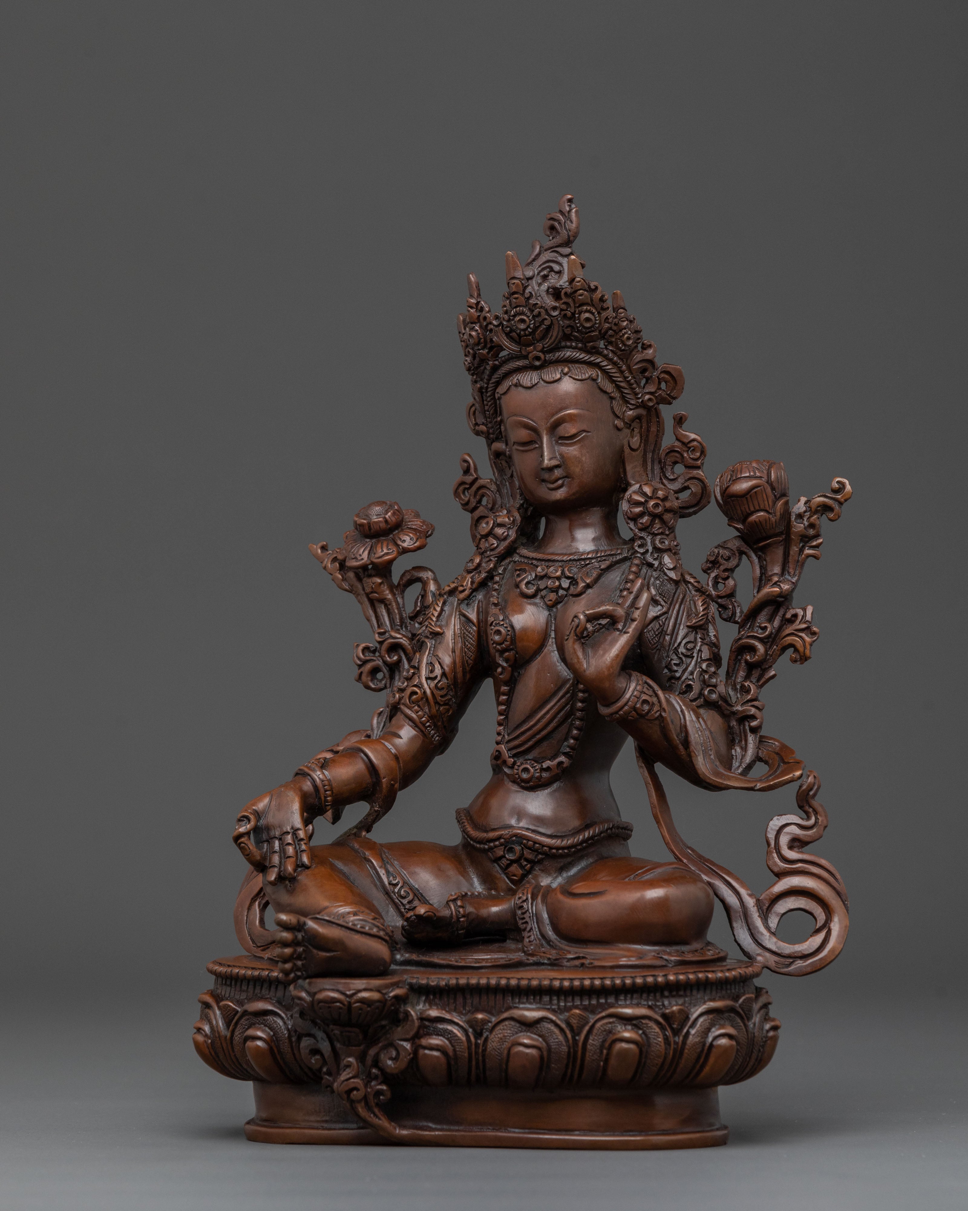Green Tara Statue: Oxidized Copper Swift Liberation