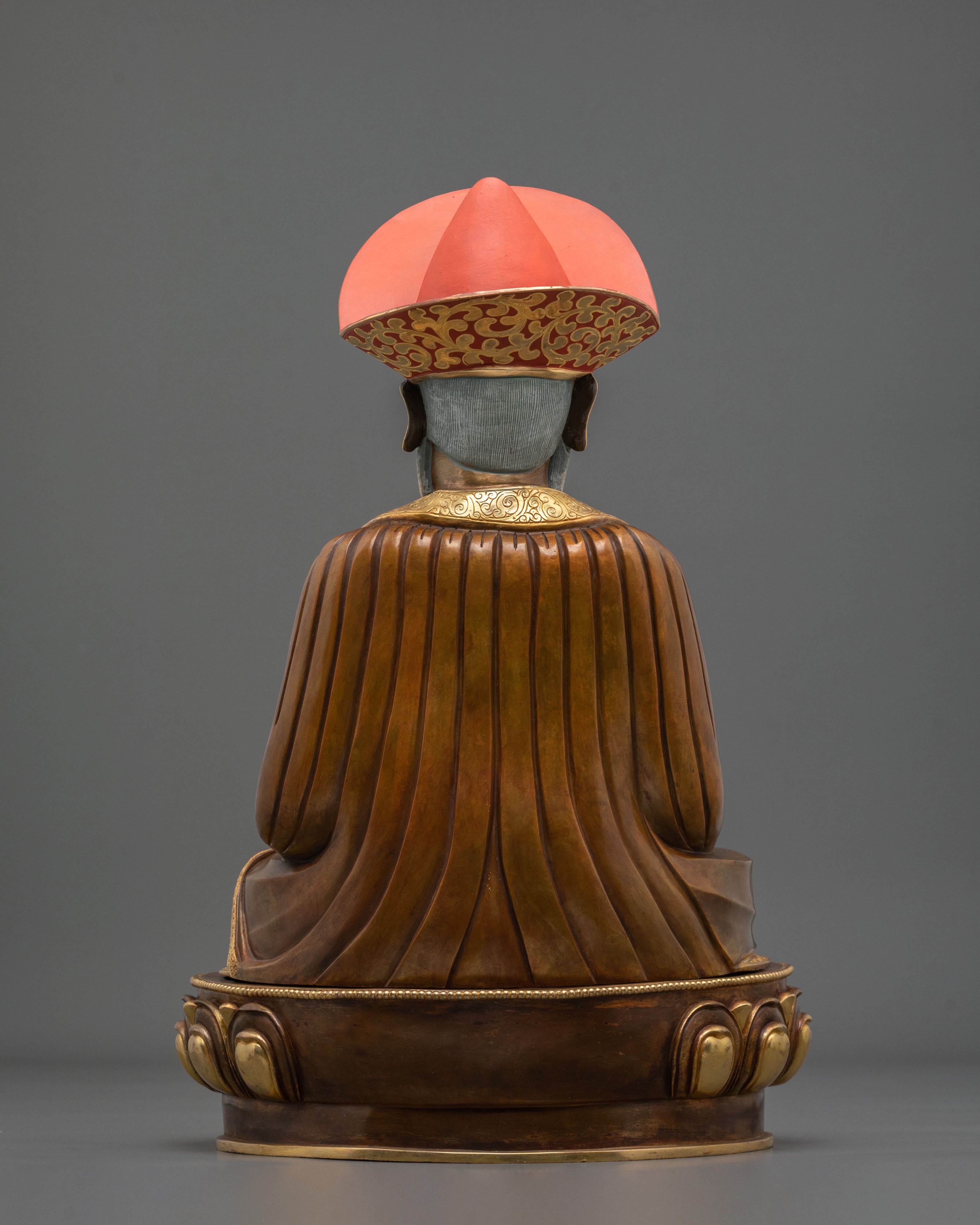Buddhist Master Guru Shapdum Sculpture |  24K Gold Gilded Copper Statue